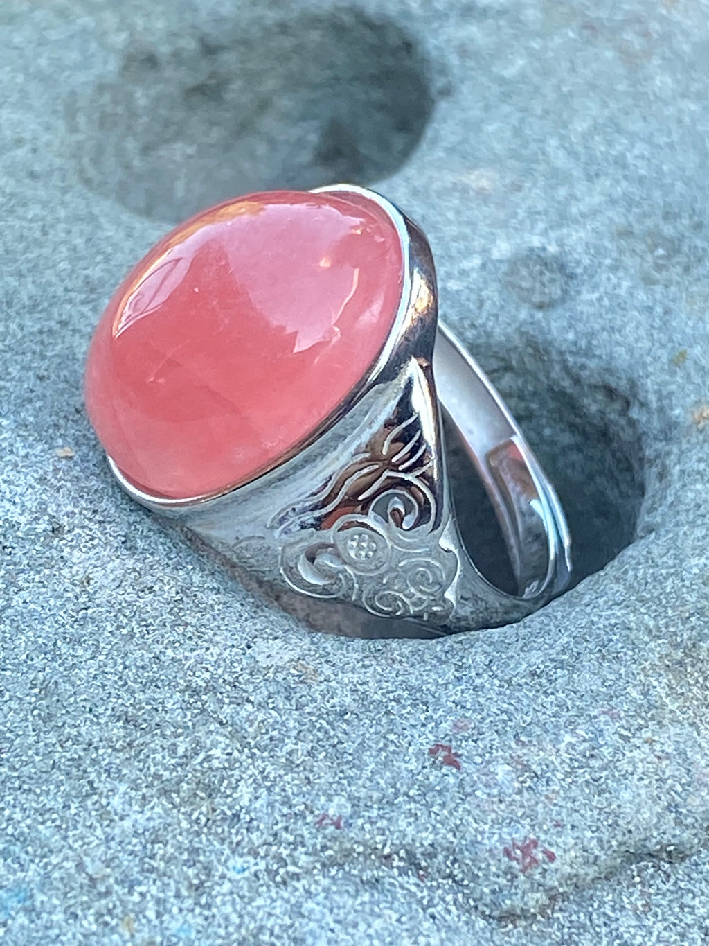 Handcrafted Pink Citrine in Silver Band Ring featuring a natural gemstone set in a silver jewelry setting