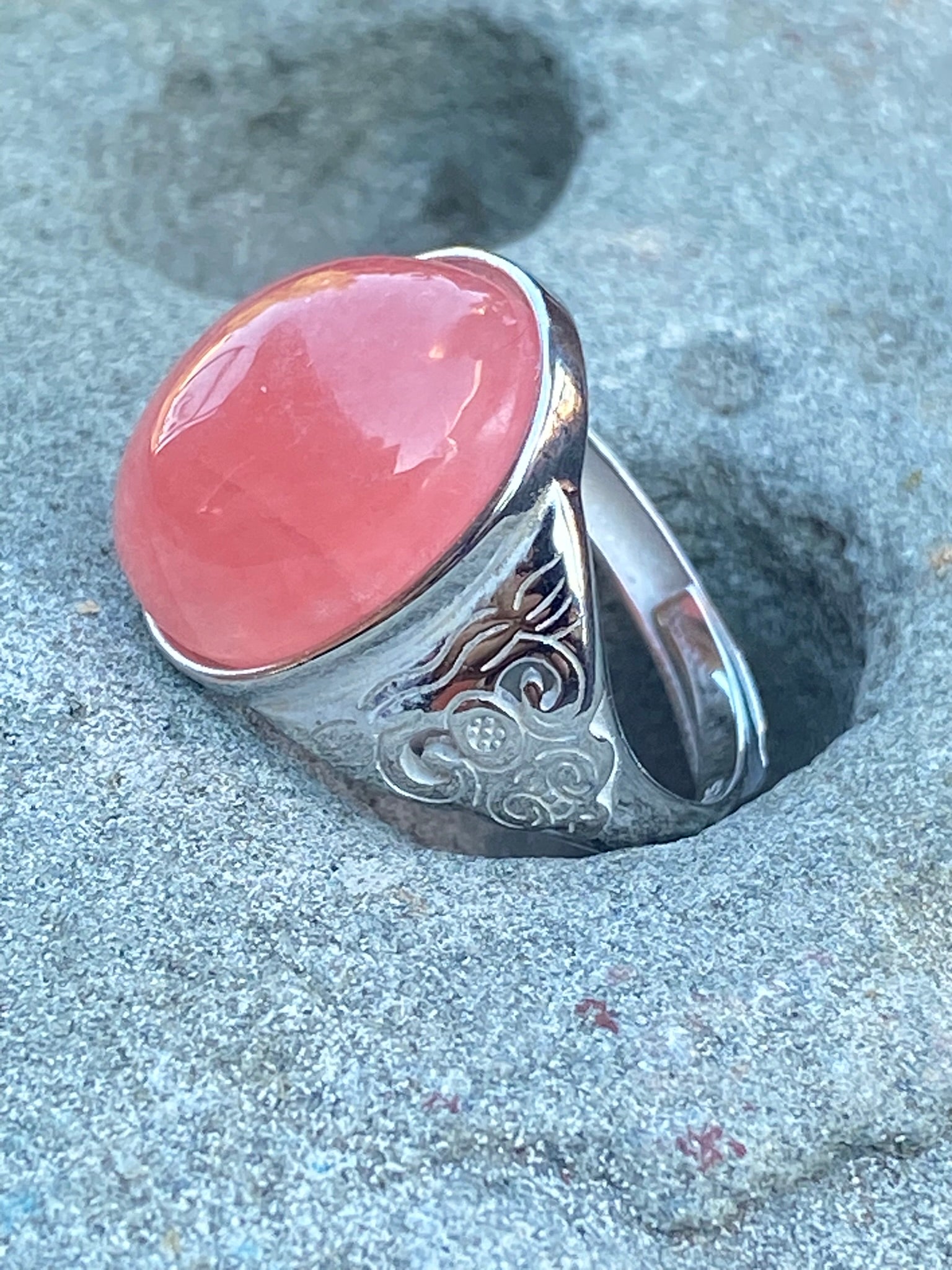 Handcrafted Pink Citrine in Silver Band Ring featuring a natural gemstone set in a silver jewelry setting