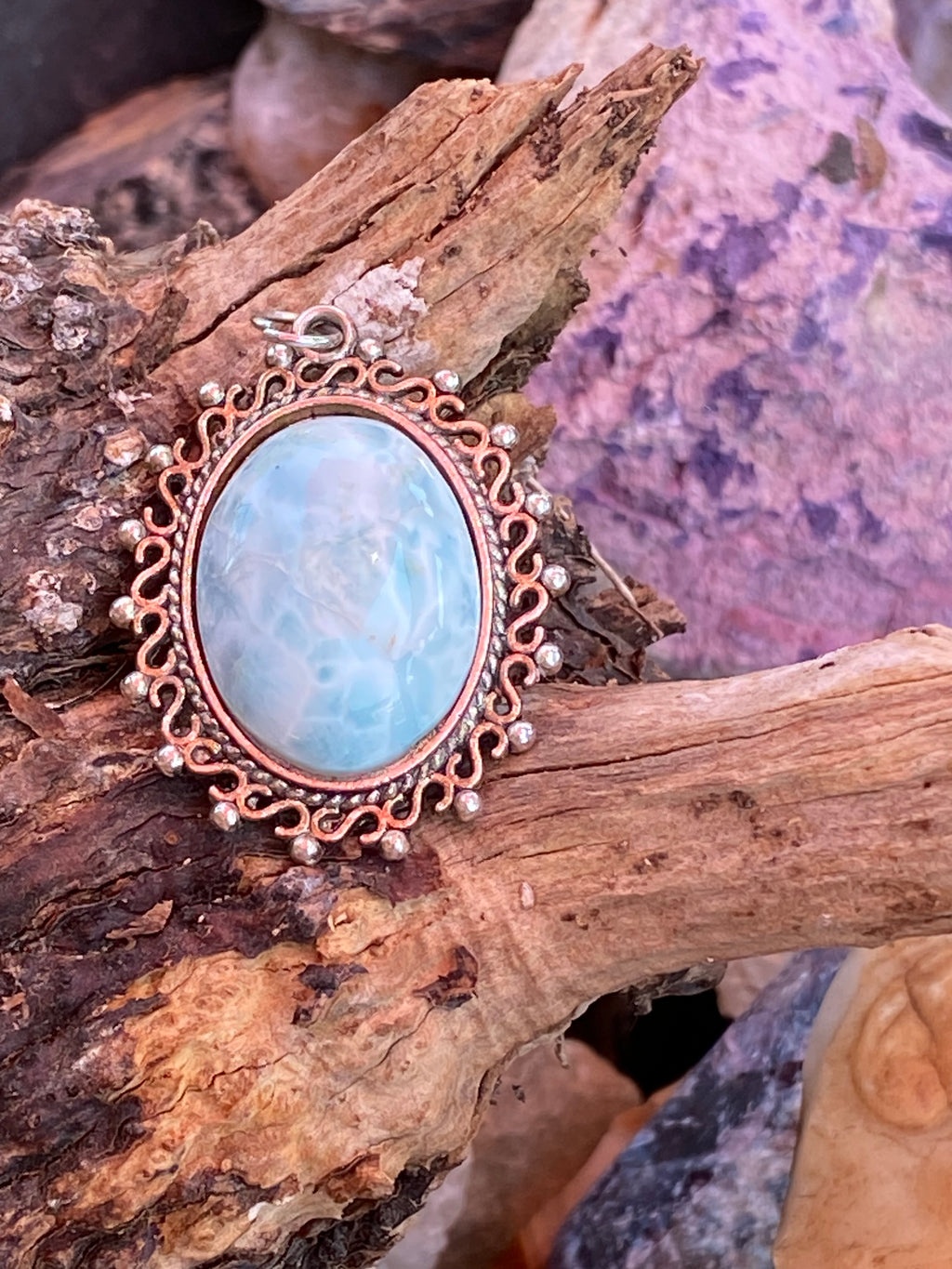 Natural Elegant Larimar Pendant on Silver-Plated pendant gemstone pendant, handcrafted jewelry featuring polished stone with unique color and mineral patterns