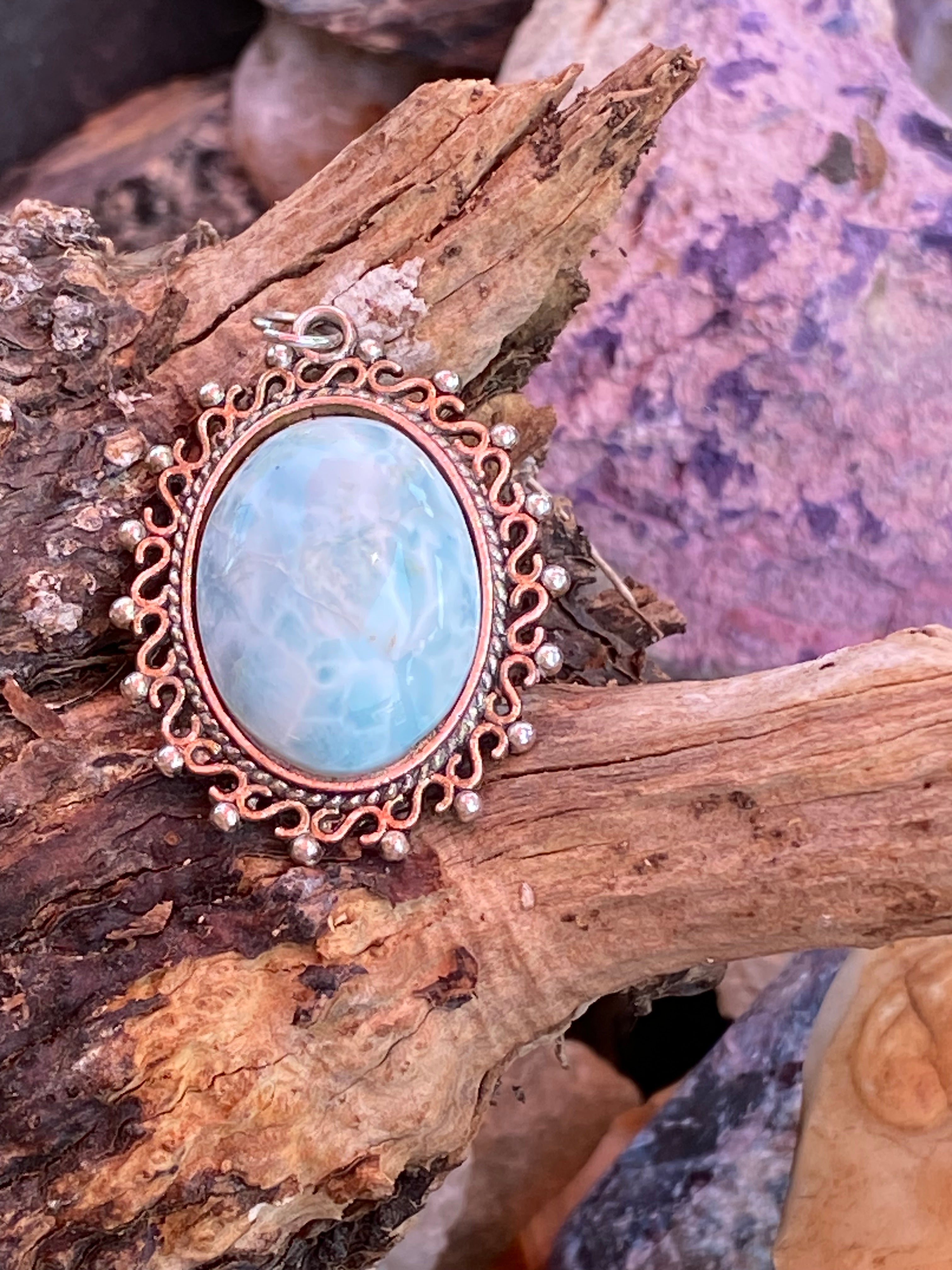 Natural Elegant Larimar Pendant on Silver-Plated pendant gemstone pendant, handcrafted jewelry featuring polished stone with unique color and mineral patterns