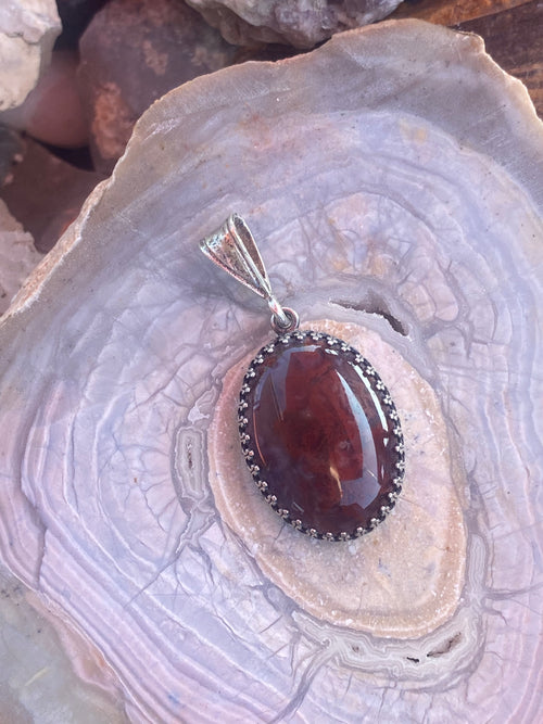 Pendant featuring Bubblegum Agate in Sterling Silver with red, pink, silver tones set in Sterling Silver.