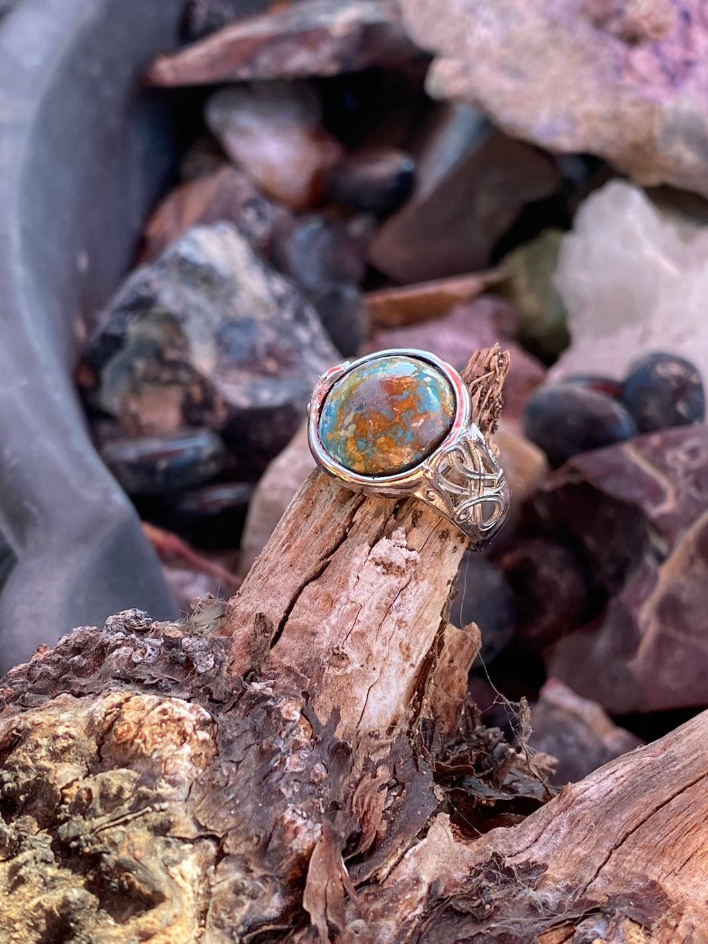 Natural Untreated Turquoise Ring on Silver plated ring gemstone ring, handcrafted jewelry featuring polished stone set in a decorative silver band