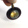 Natural Lepidolite on Wood pendant gemstone pendant, handcrafted jewelry featuring polished stone with unique color and mineral patterns