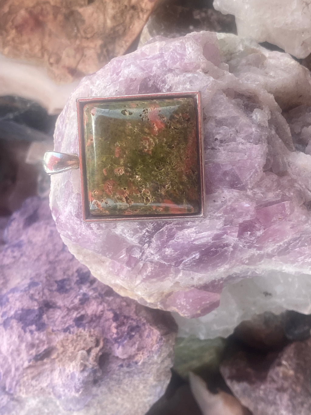 Natural Unakite Pendant gemstone pendant, handcrafted jewelry featuring polished stone with unique color and mineral patterns