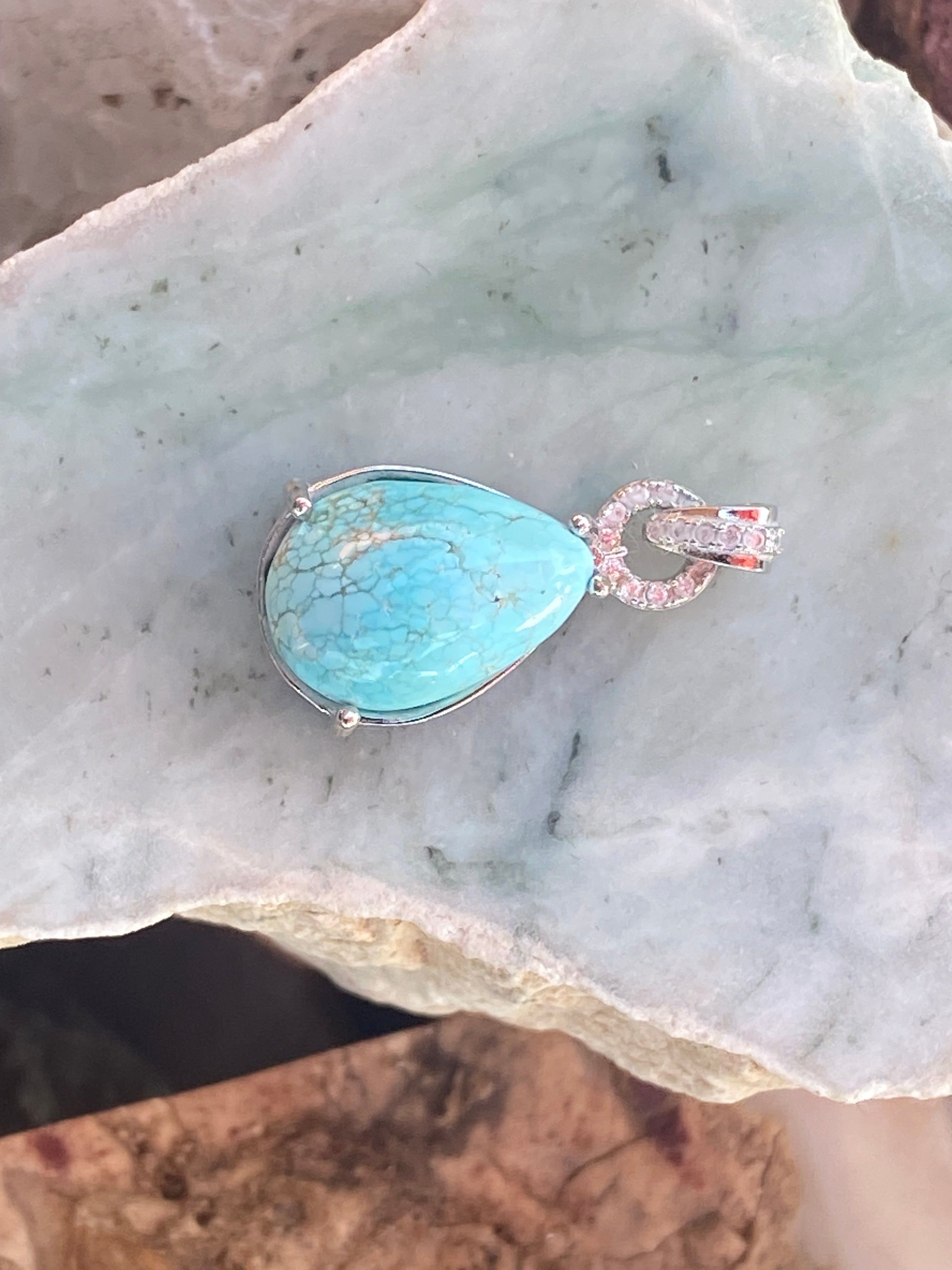 Natural Teardrop Turquoise Pendant gemstone pendant, handcrafted jewelry featuring polished stone with unique color and mineral patterns