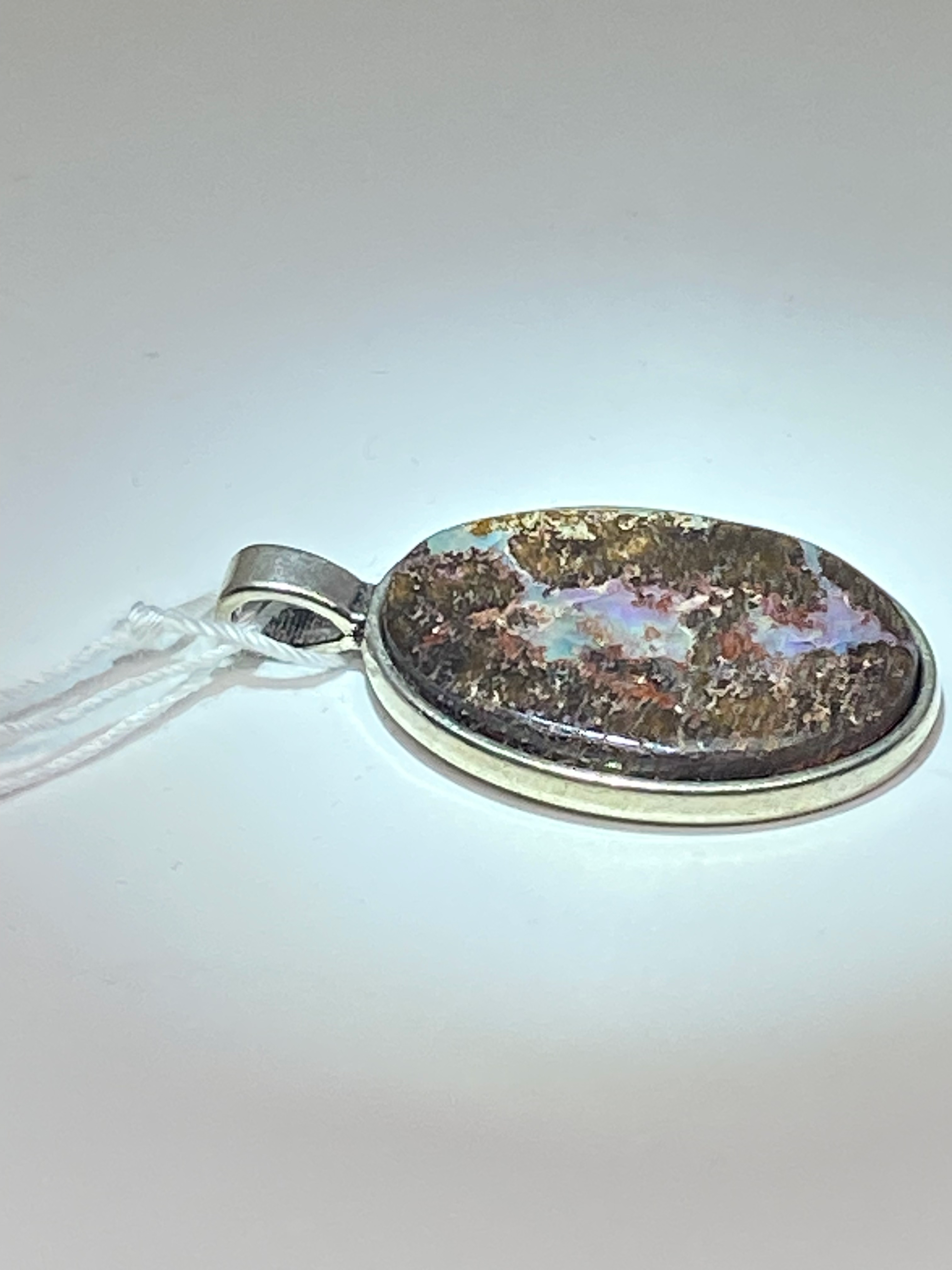 Natural Australian Boulder Opal Pendant gemstone pendant, handcrafted jewelry featuring polished stone with unique color and mineral patterns
