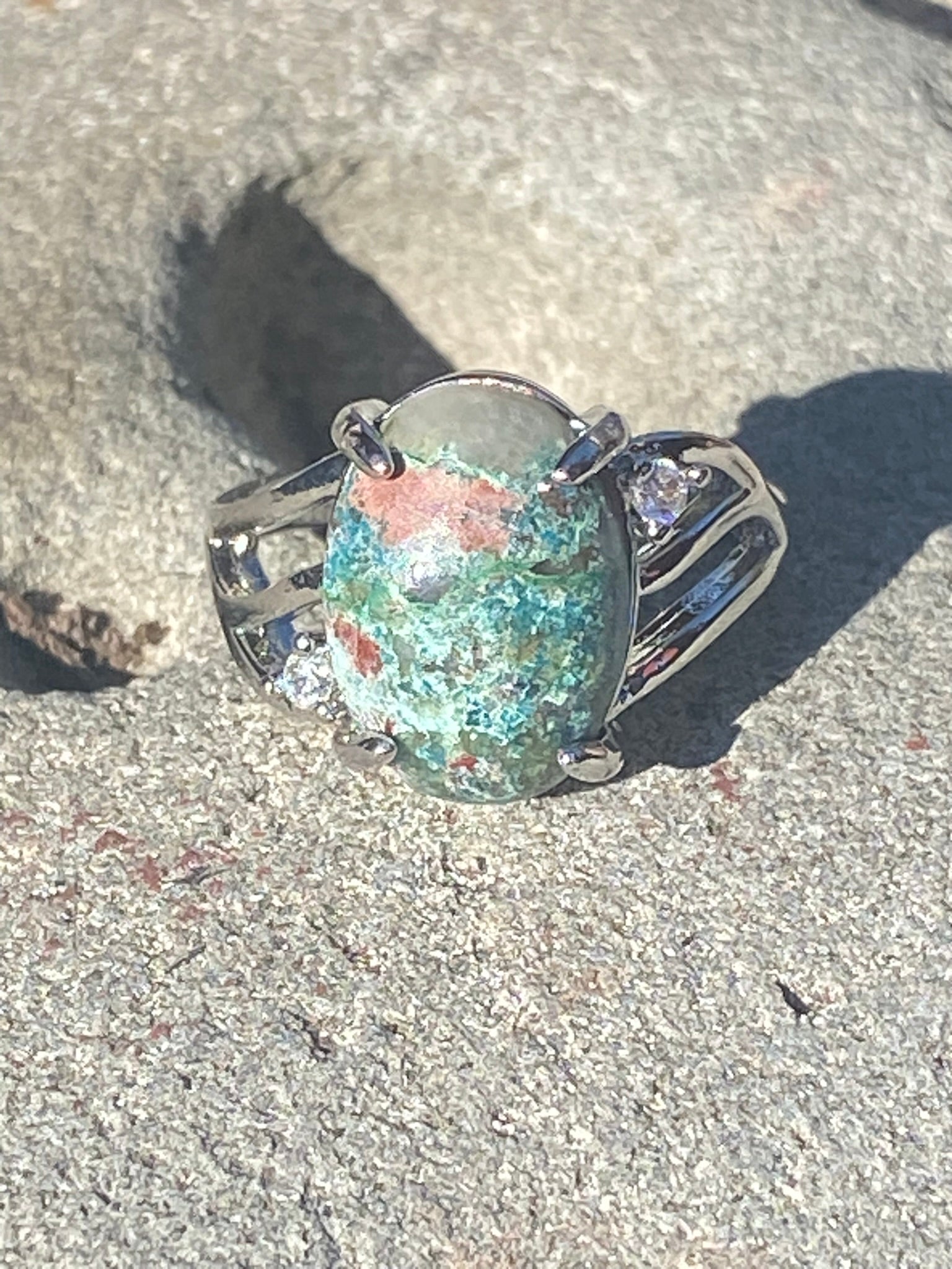 Handcrafted Chrysocolla Ring featuring a natural gemstone set in a silver jewelry setting