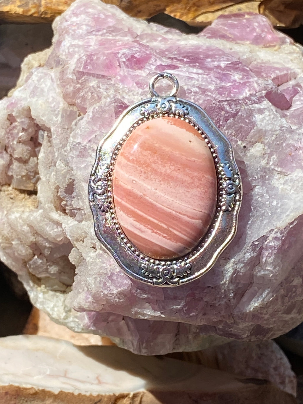 Natural Australian Pink Opal Pendant gemstone pendant, handcrafted jewelry featuring polished stone with unique color and mineral patterns