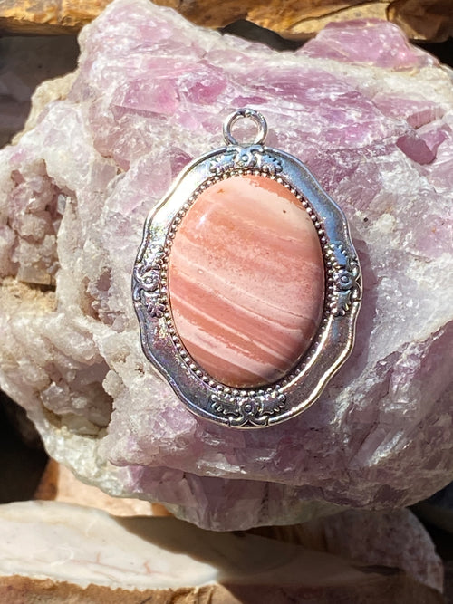 Natural Australian Pink Opal Pendant gemstone pendant, handcrafted jewelry featuring polished stone with unique color and mineral patterns
