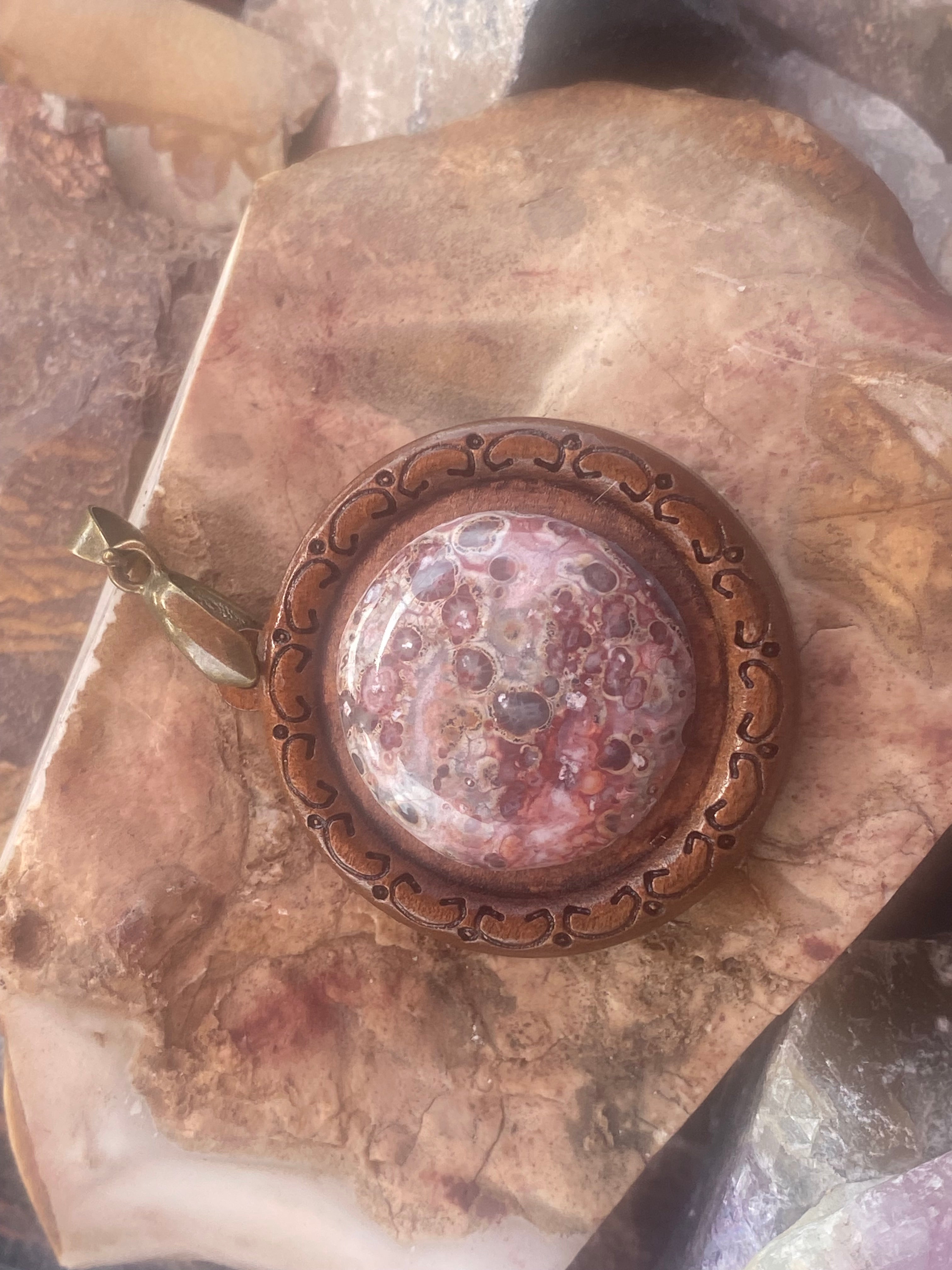 Natural Leopard Skin Jasper Wooden Pendant gemstone pendant, handcrafted jewelry featuring polished stone with unique color and mineral patterns