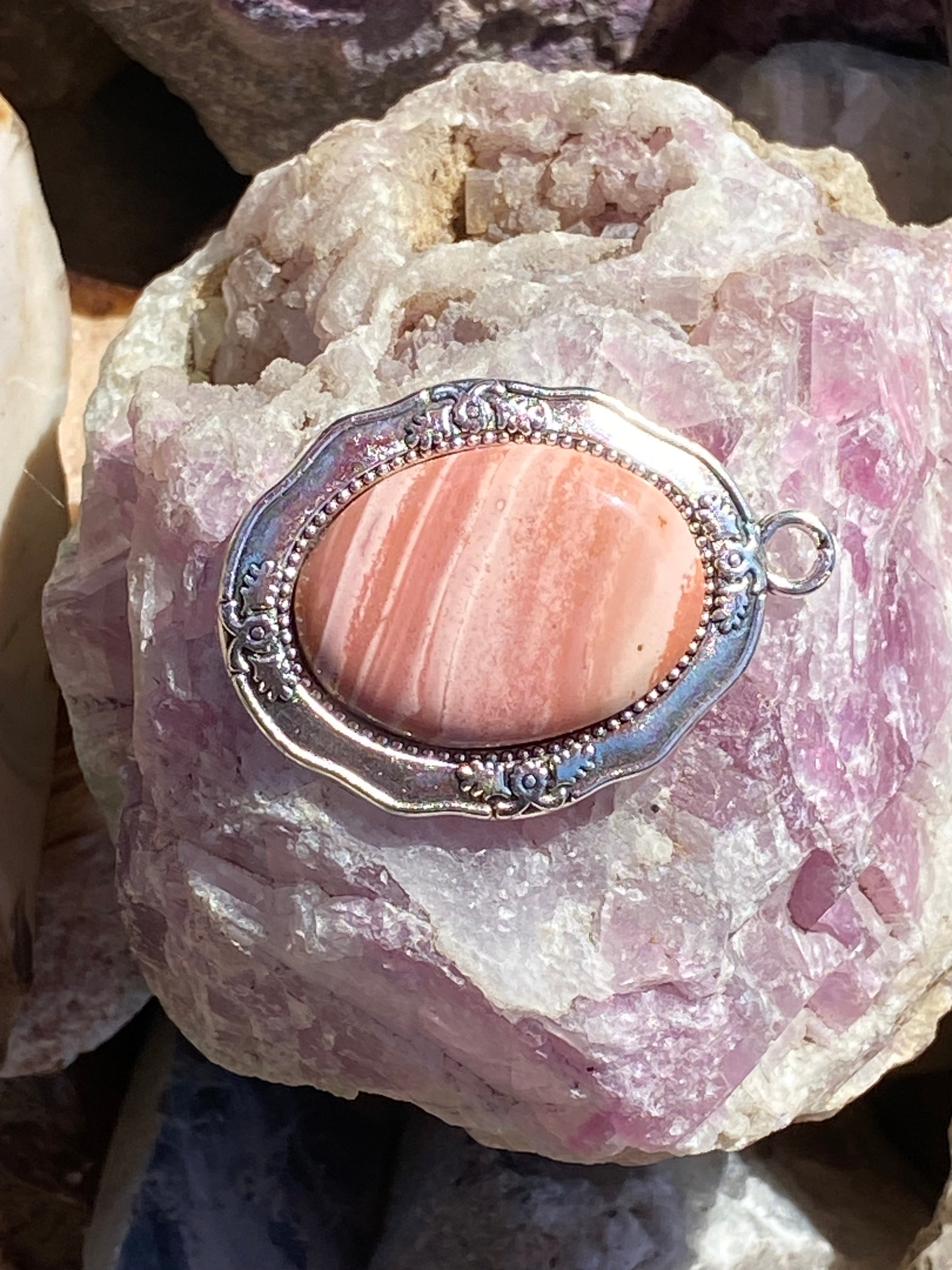 Natural Australian Pink Opal Pendant gemstone pendant, handcrafted jewelry featuring polished stone with unique color and mineral patterns