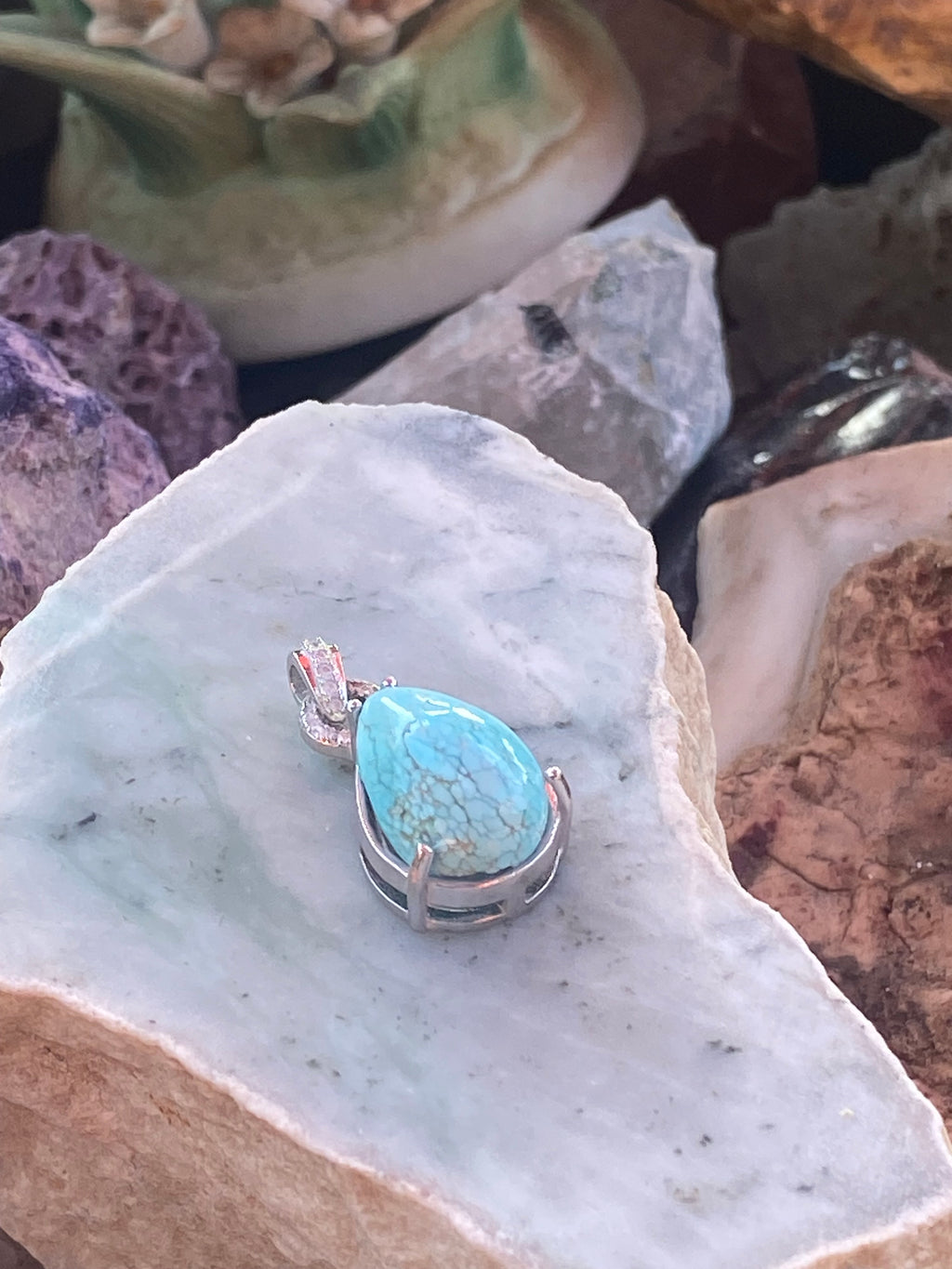 Natural Teardrop Turquoise Pendant gemstone pendant, handcrafted jewelry featuring polished stone with unique color and mineral patterns