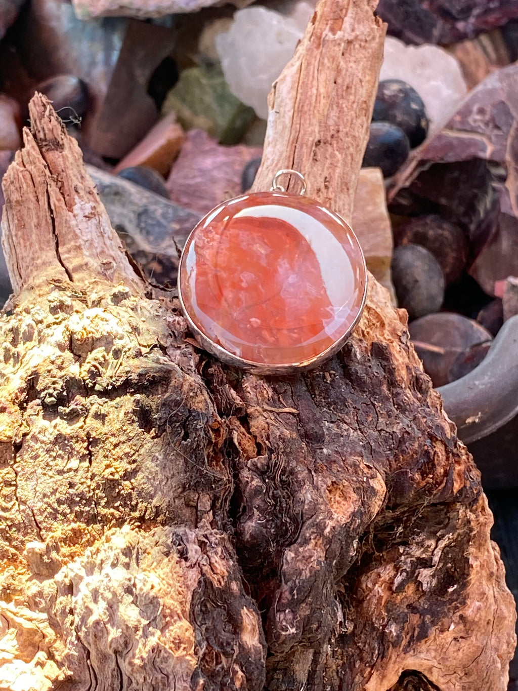 Natural Bubblegum Agate in Sterling Silver Pendant gemstone pendant, handcrafted jewelry featuring polished stone with unique color and mineral patterns
