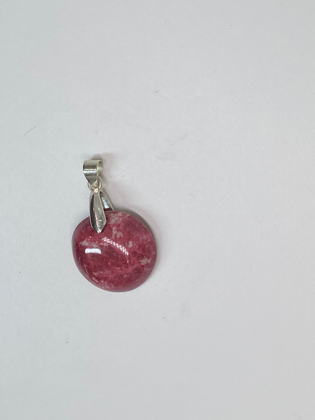 Natural Thulite Gemstone Pendant in Polished Steel gemstone pendant, handcrafted jewelry featuring polished stone with unique color and mineral patterns