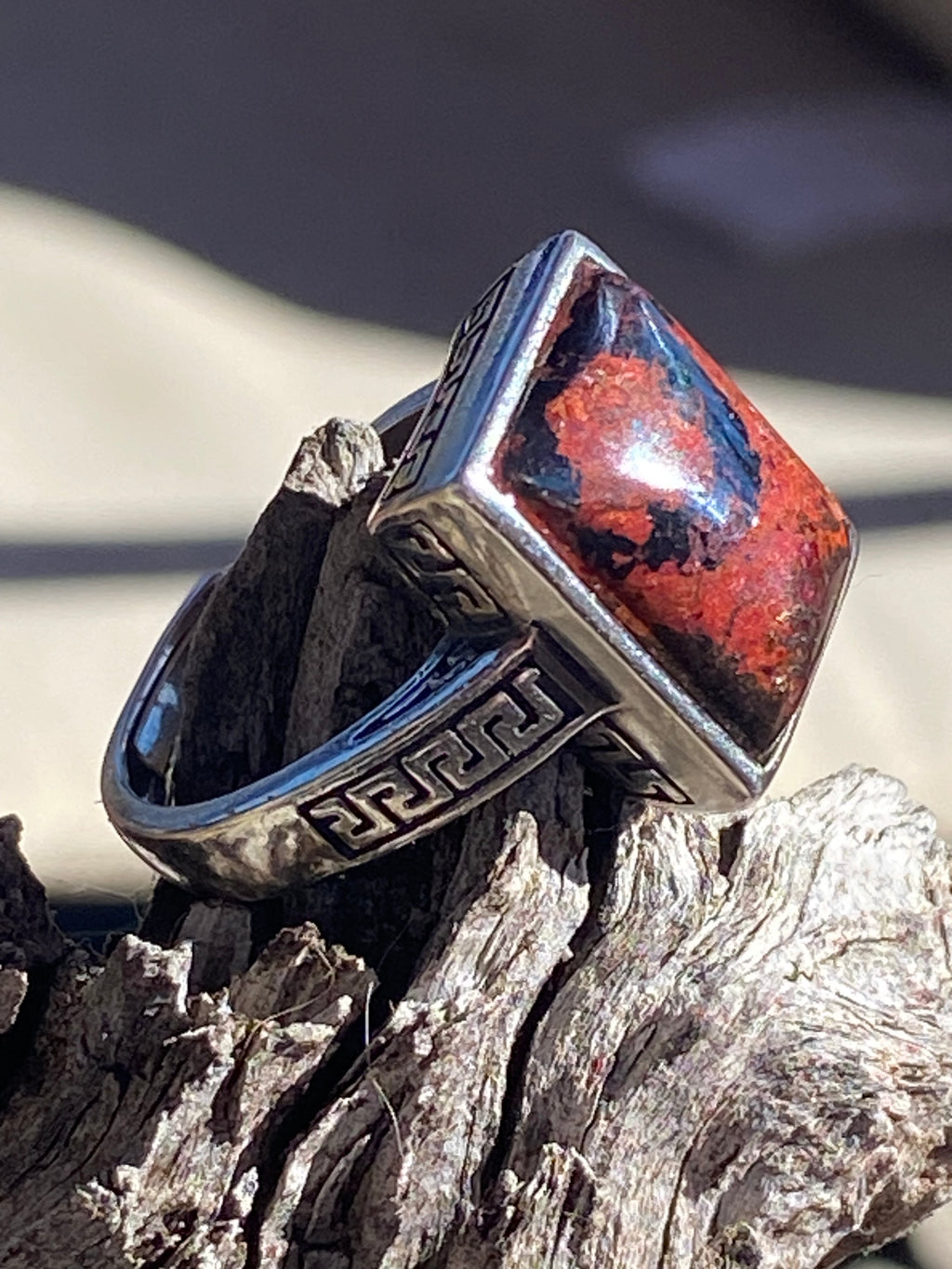 Handcrafted Chrysocolla with chalcocite (copper ore) Ring featuring a natural gemstone set in a silver jewelry setting