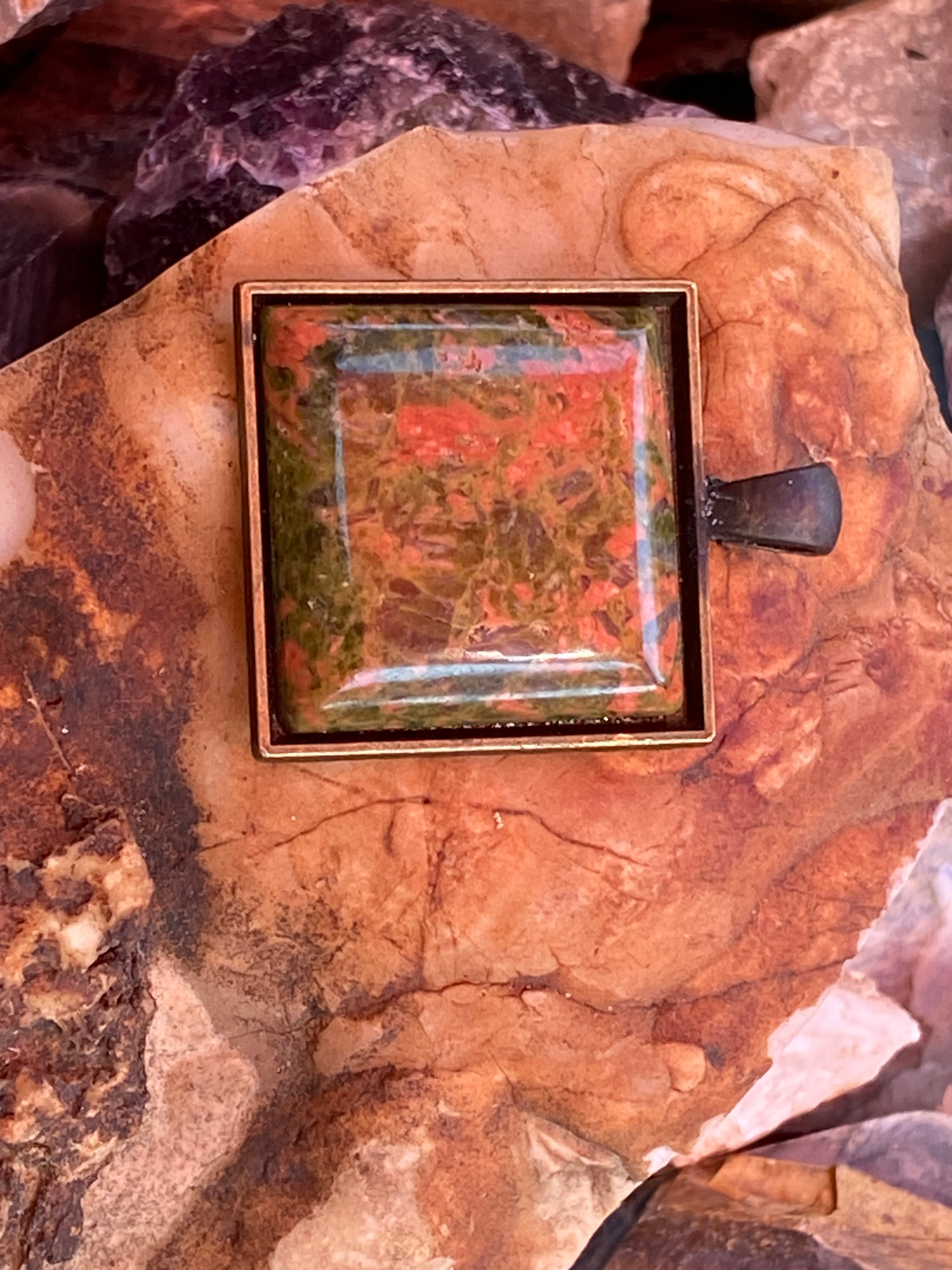Natural Unakite Pendant gemstone pendant, handcrafted jewelry featuring polished stone with unique color and mineral patterns
