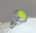 Natural Green Opal Ring in sterling silver gemstone ring, handcrafted jewelry featuring polished stone set in a decorative silver band