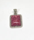 Natural Thulite Pendant with Crystal Border on Silver-Plated Setting gemstone pendant, handcrafted jewelry featuring polished stone with unique color and mineral patterns