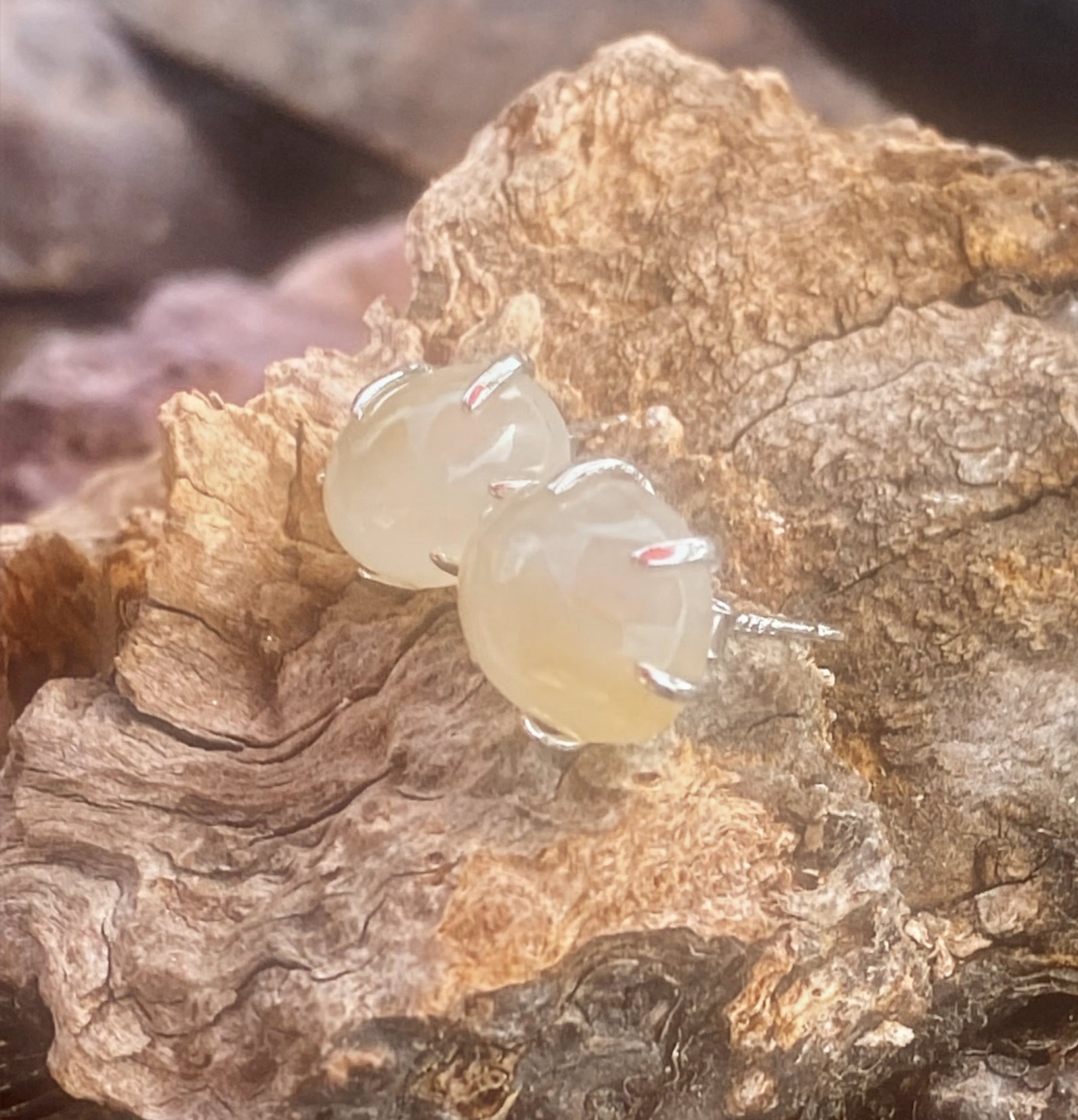 Natural Yellow Opal Silver Post Earrings gemstone ring, handcrafted jewelry featuring polished stone set in a decorative silver band