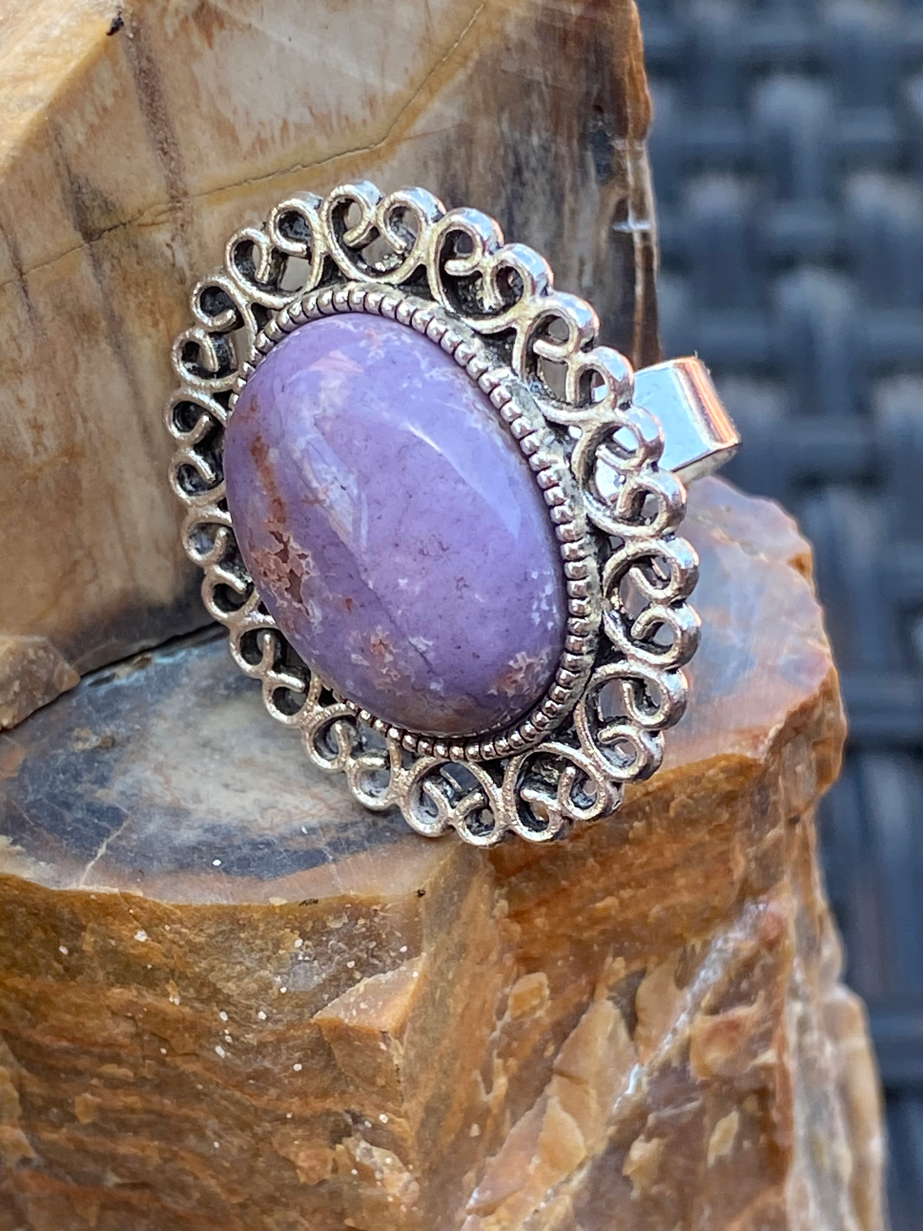Natural Purple Aventurine Ring gemstone ring, handcrafted jewelry featuring polished stone set in a decorative silver band