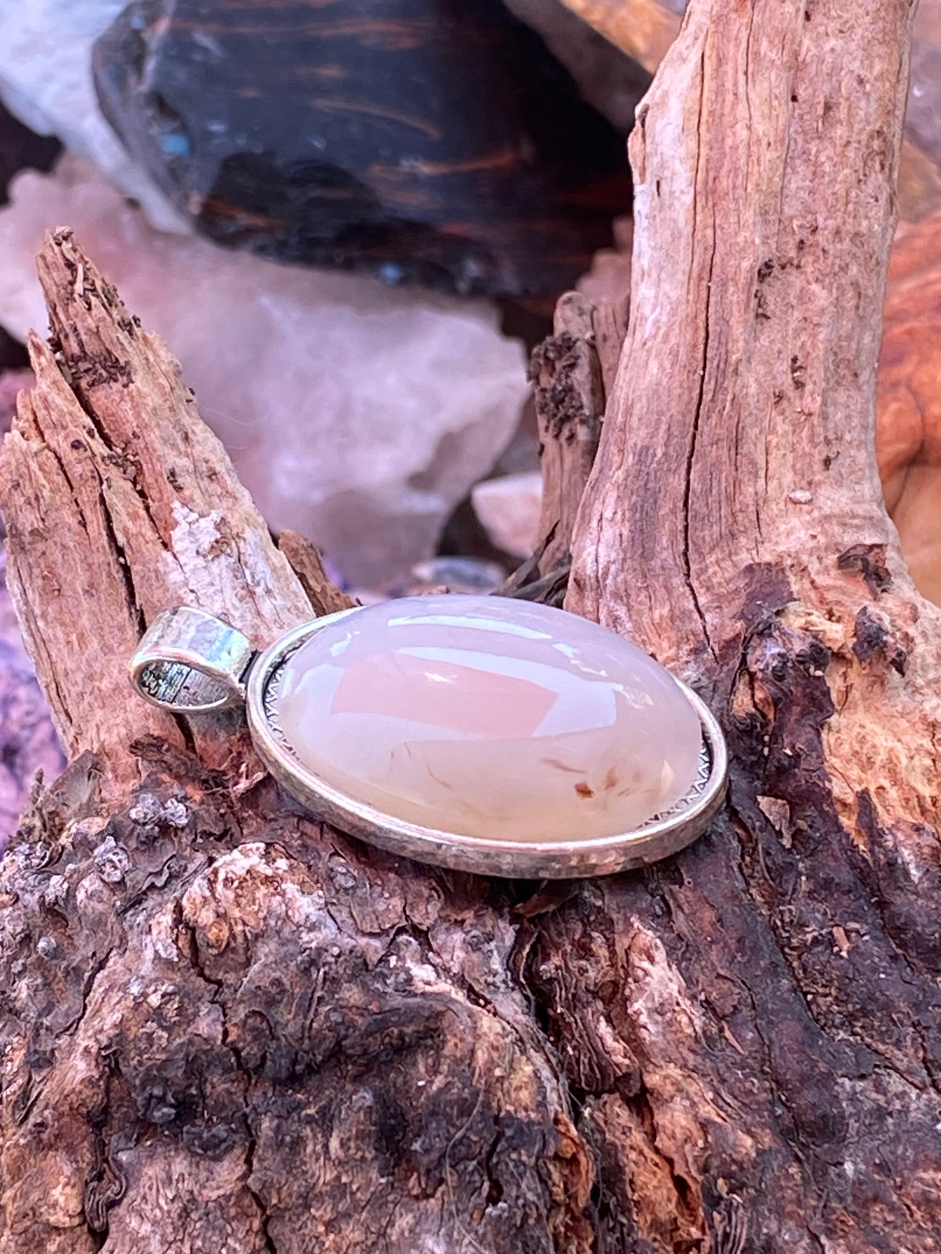 Natural Pink Opal Pendant gemstone pendant, handcrafted jewelry featuring polished stone with unique color and mineral patterns