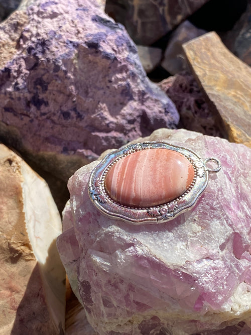 Natural Australian Pink Opal Pendant gemstone pendant, handcrafted jewelry featuring polished stone with unique color and mineral patterns
