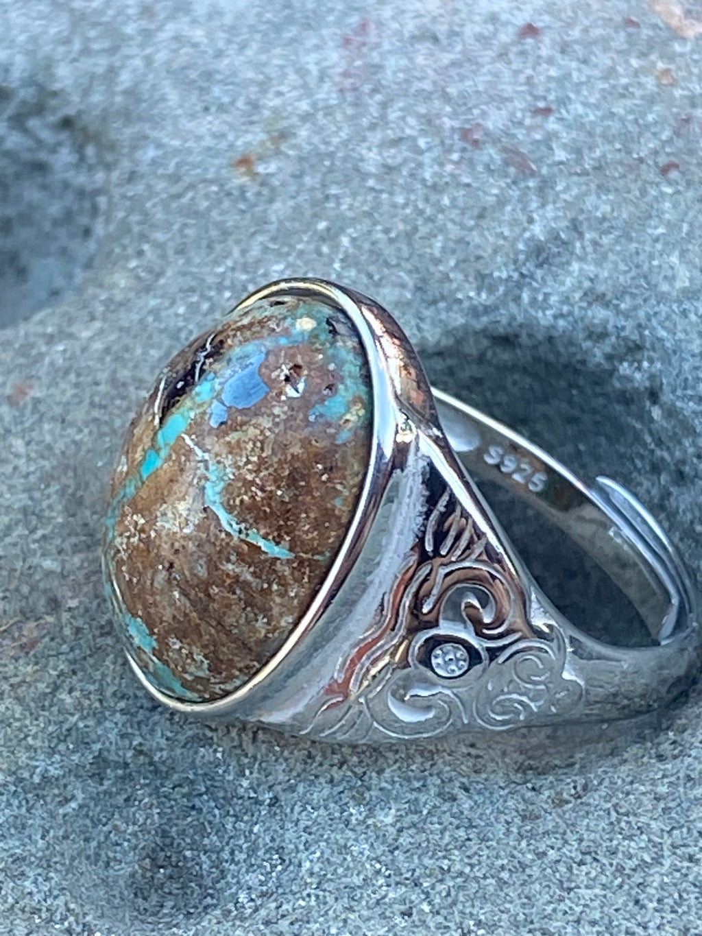 Natural Nevada Turquoise in Silver Band gemstone jewelry with unique color, pattern, and handcrafted design