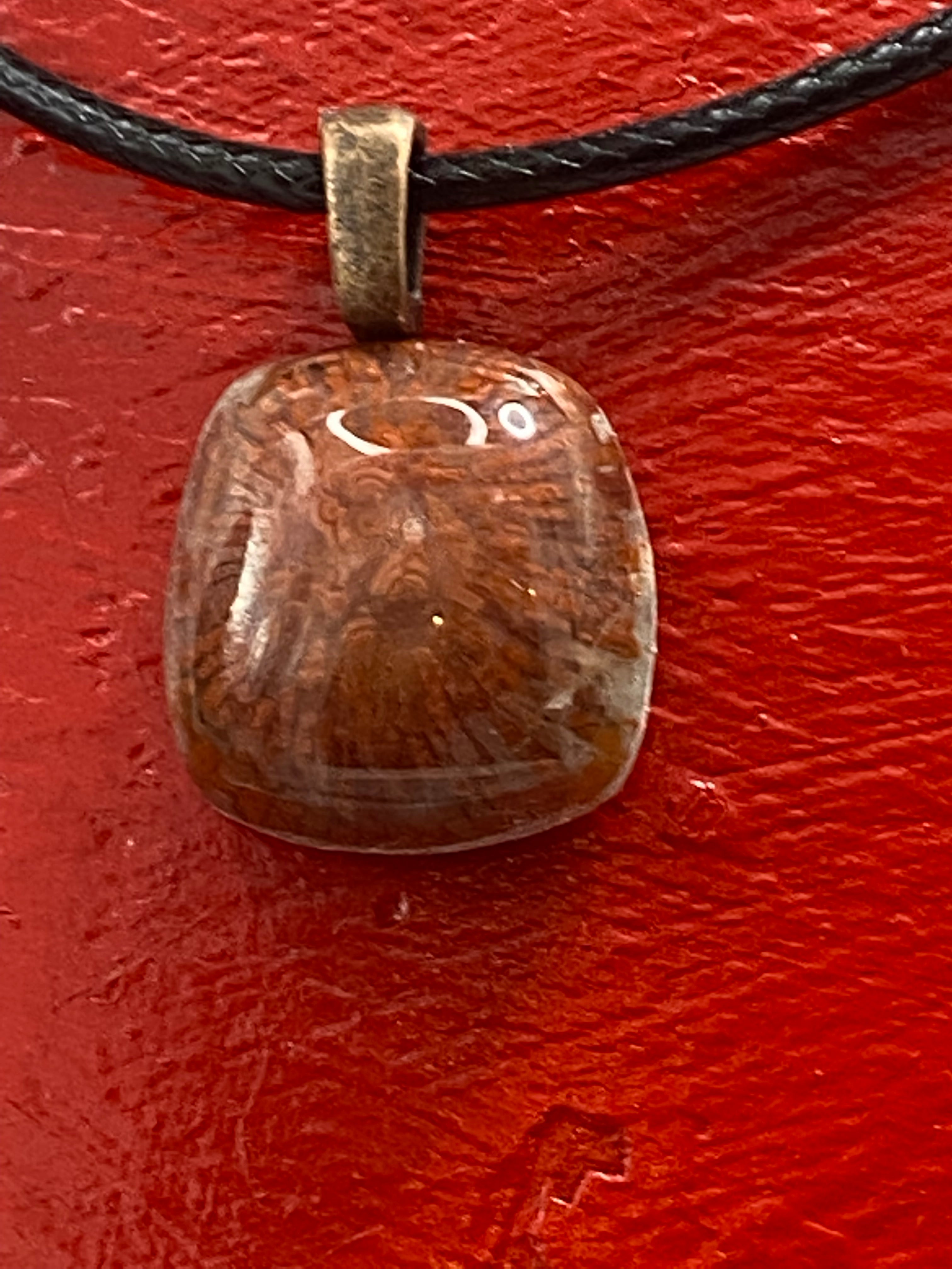 Natural Fossilized Red Coral Pendant gemstone pendant, handcrafted jewelry featuring polished stone with unique color and mineral patterns