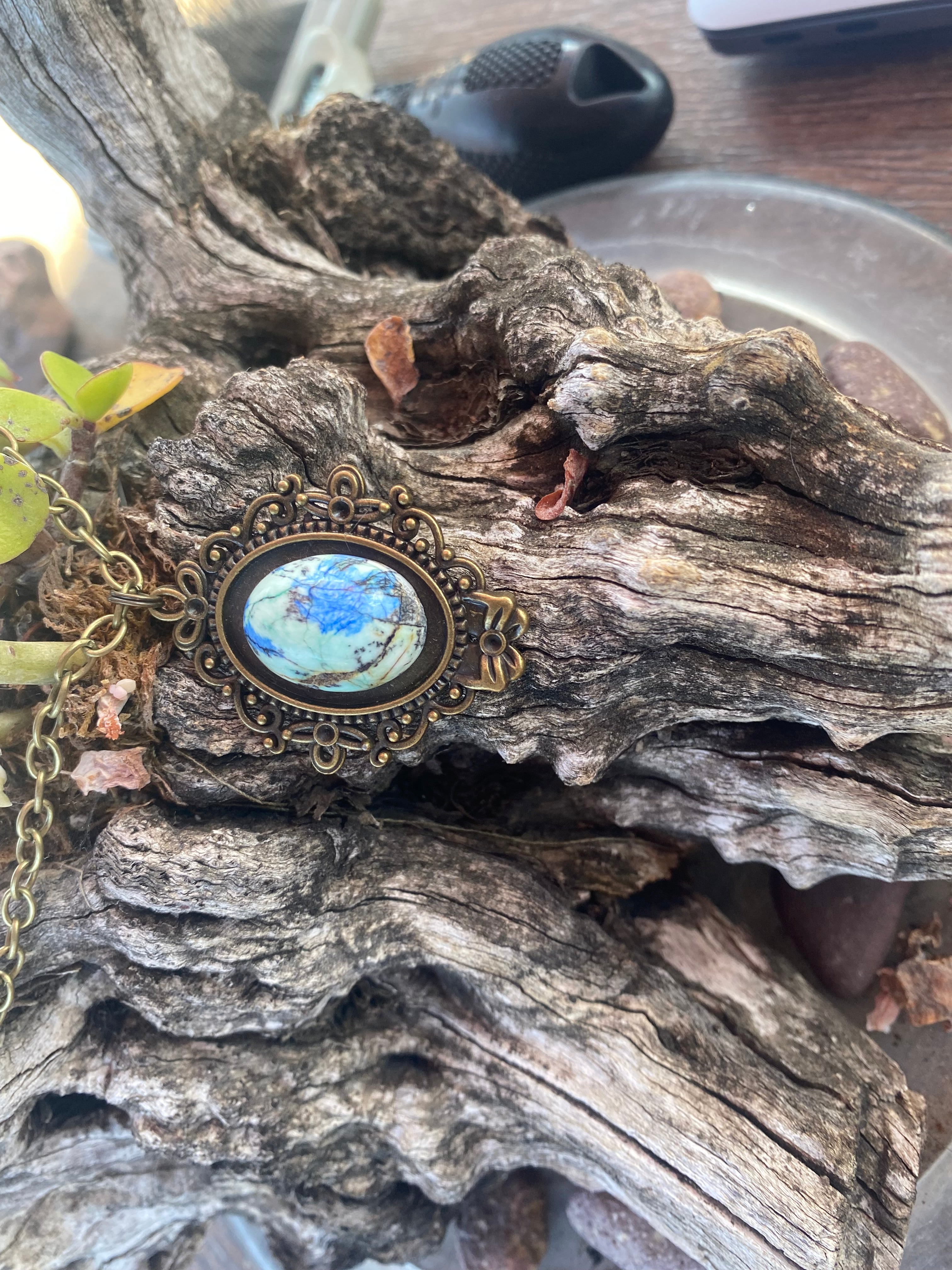 Natural Untreated Chrysocolla Pendant gemstone pendant, handcrafted jewelry featuring polished stone with unique color and mineral patterns