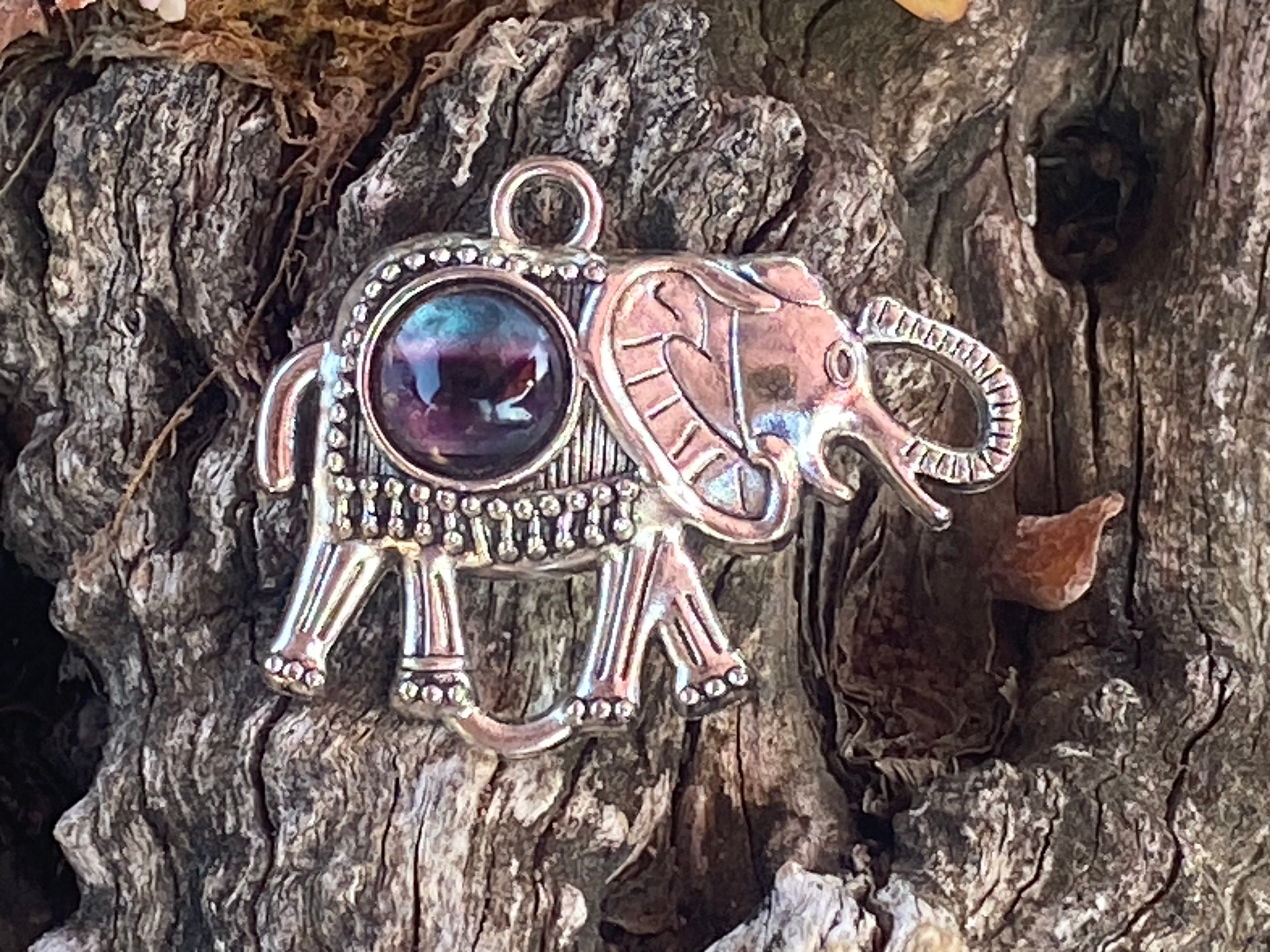 Natural Fluorite in Elephant Pendant gemstone pendant, handcrafted jewelry featuring polished stone with unique color and mineral patterns