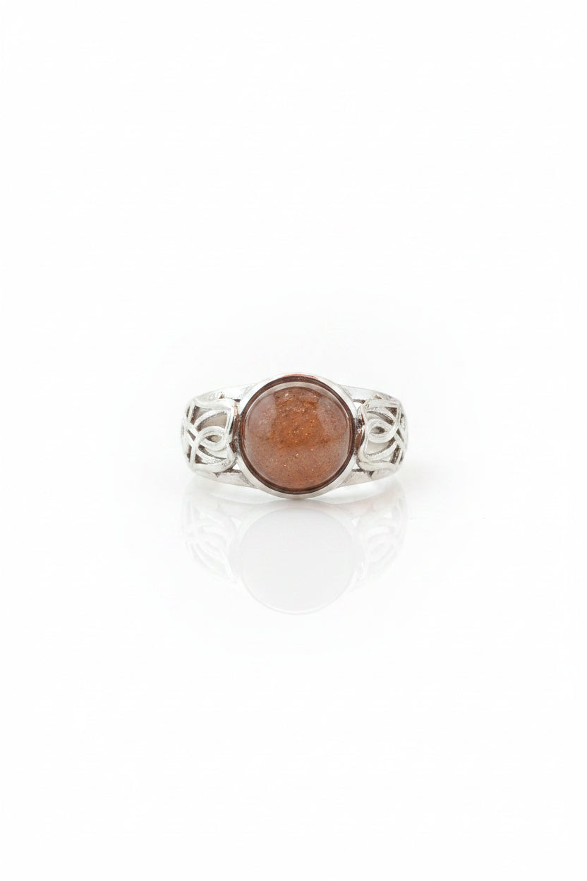 Natural Oregon Sunstone Ring gemstone ring, handcrafted jewelry featuring polished stone set in a decorative silver band