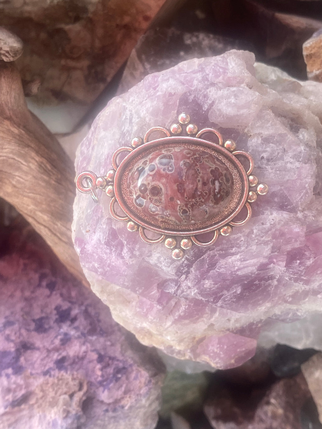 Natural Leopard Skin Jasper Pendant gemstone pendant, handcrafted jewelry featuring polished stone with unique color and mineral patterns