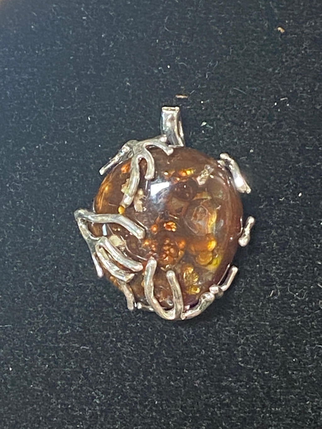 Natural Arizona Fire Agate Pendant Wrapped in Silver-Plated Metal gemstone pendant, handcrafted jewelry featuring polished stone with unique color and mineral patterns