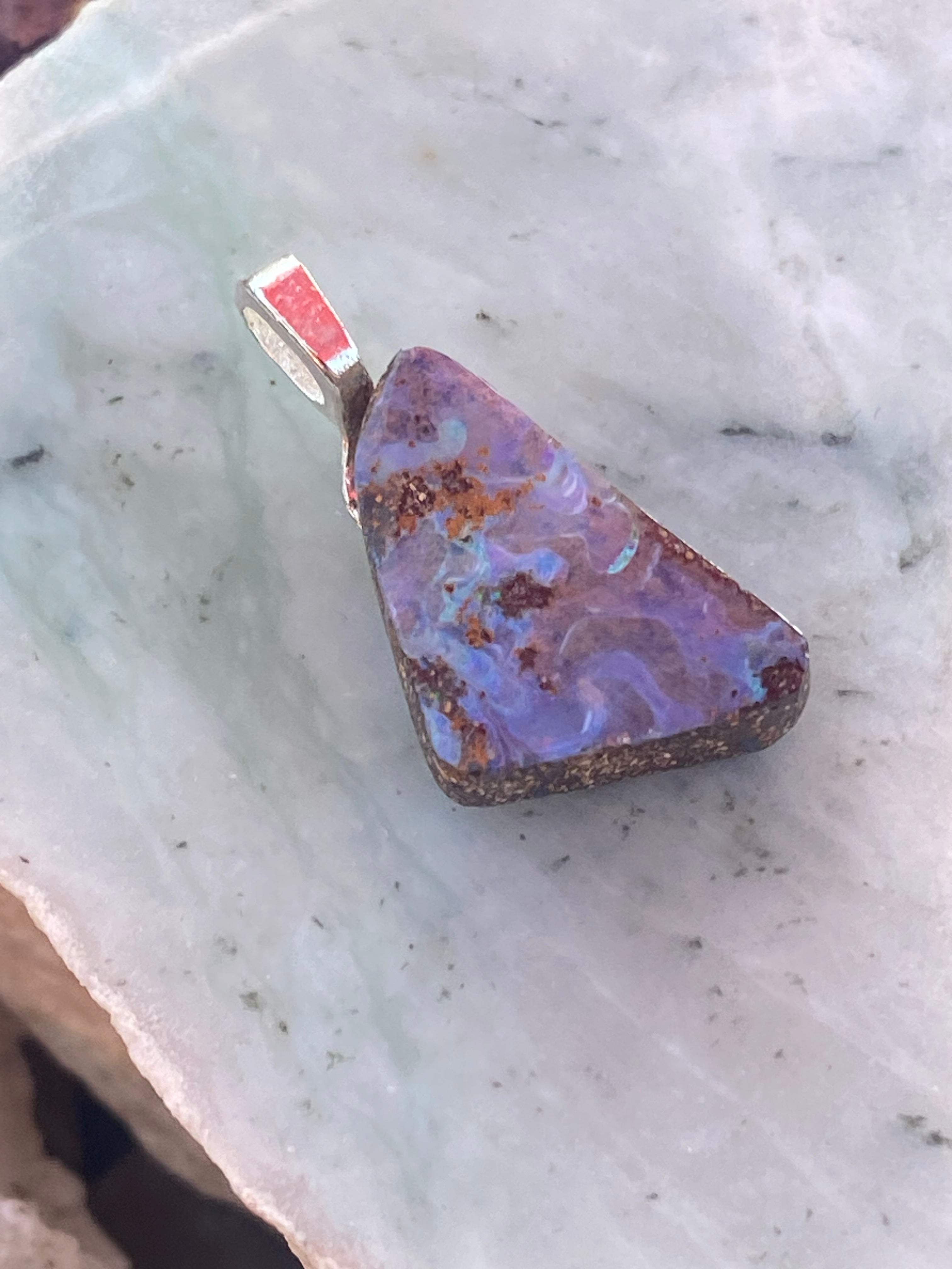 Natural Triangular Boulder Opal Pendant gemstone pendant, handcrafted jewelry featuring polished stone with unique color and mineral patterns
