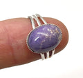 Natural Purple Agate Ring gemstone ring, handcrafted jewelry featuring polished stone set in a decorative silver band
