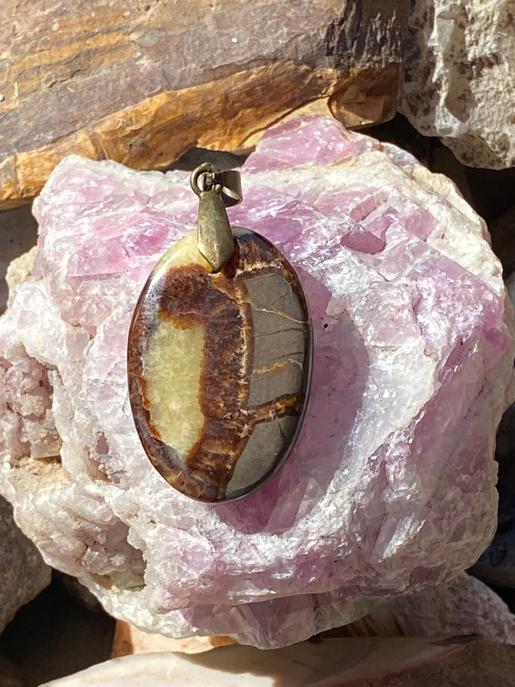 Natural Septarian Nodule  Pendant gemstone pendant, handcrafted jewelry featuring polished stone with unique color and mineral patterns