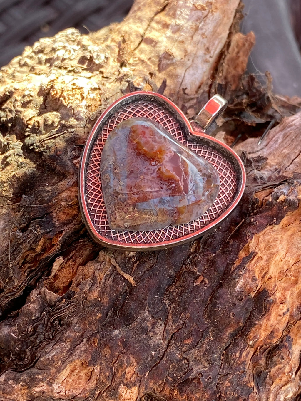 Natural Butte Creek Agate Heart Pendant gemstone pendant, handcrafted jewelry featuring polished stone with unique color and mineral patterns