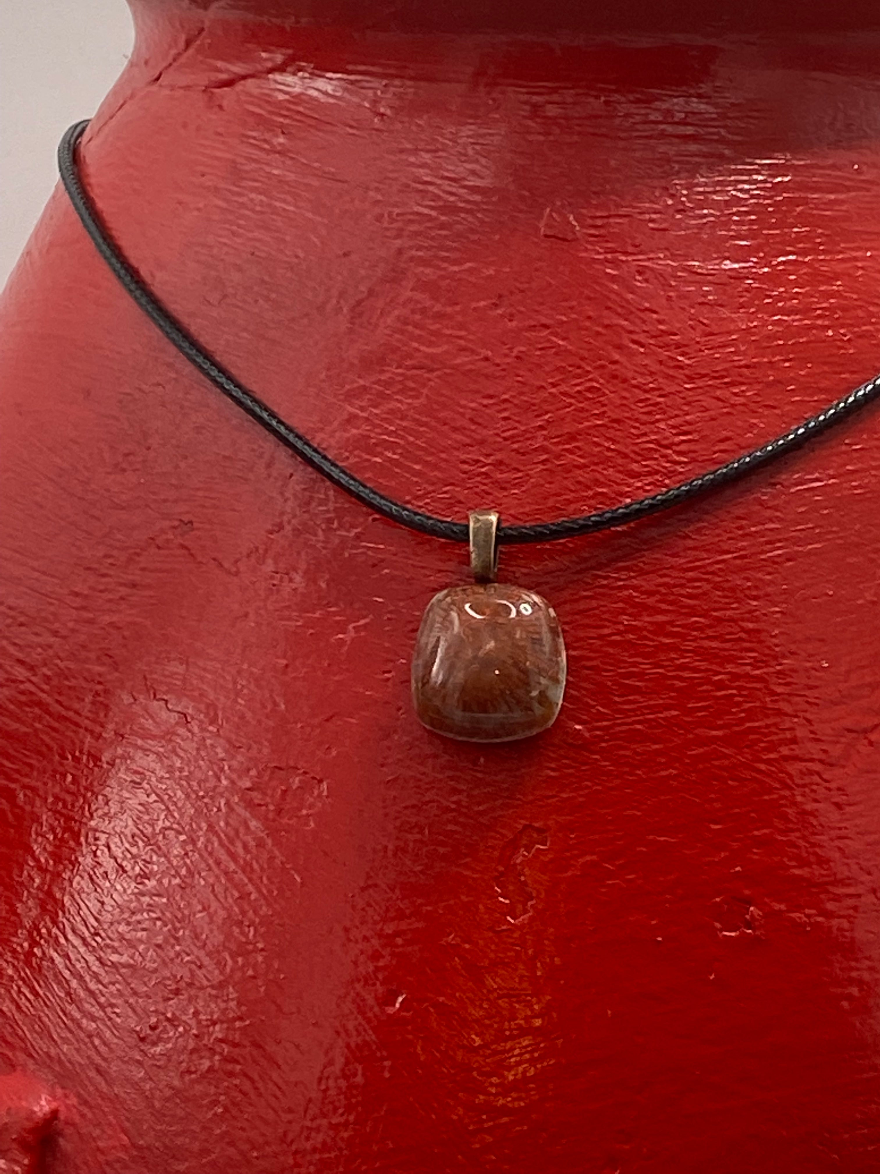 Natural Fossilized Red Coral Pendant gemstone pendant, handcrafted jewelry featuring polished stone with unique color and mineral patterns