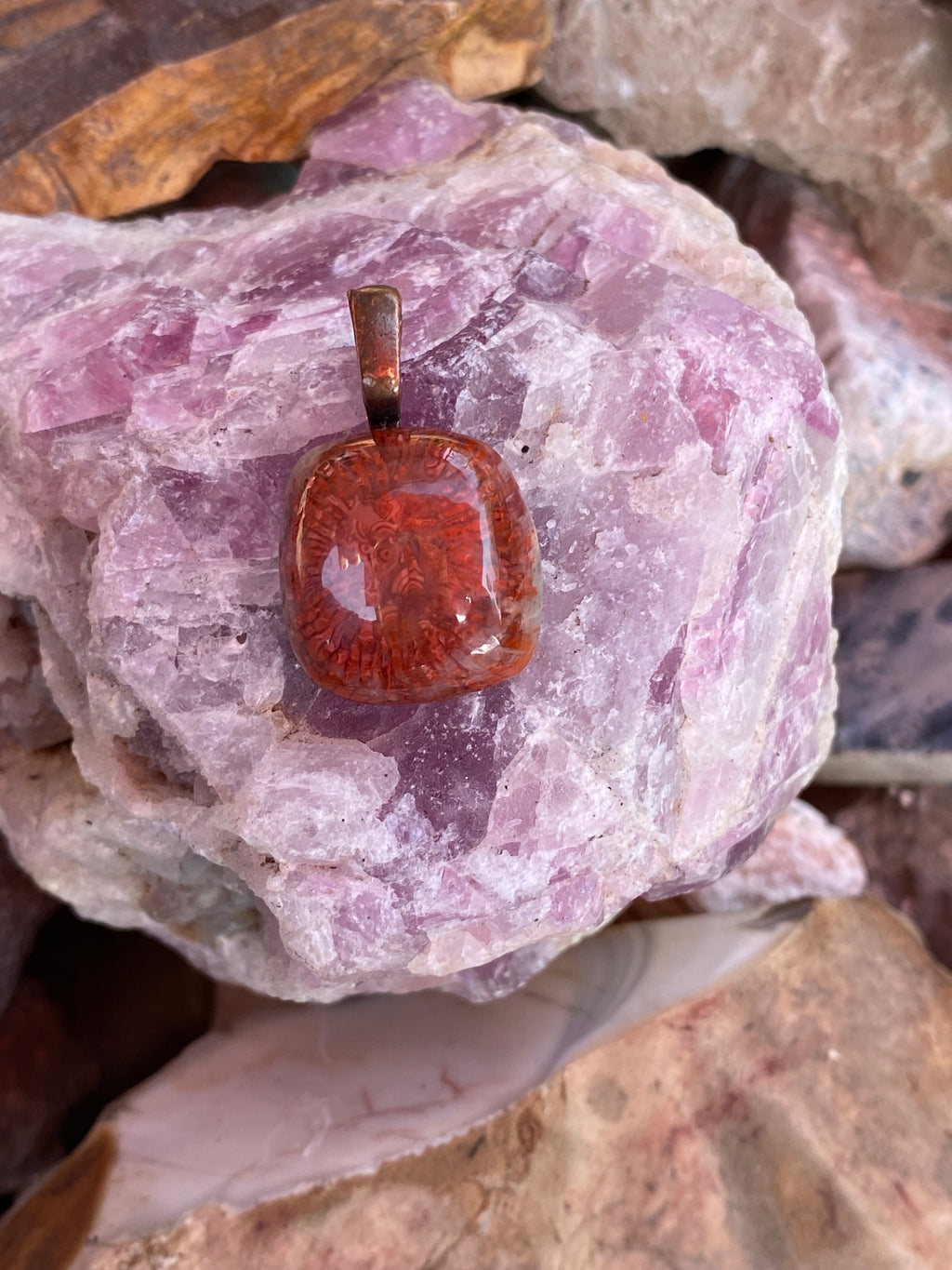 Natural Fossilized Coral Pendant gemstone pendant, handcrafted jewelry featuring polished stone with unique color and mineral patterns