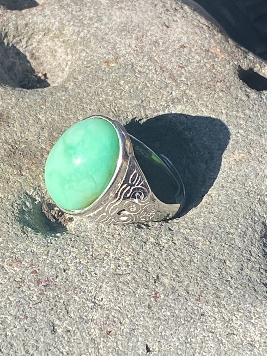 Handcrafted Chrysoprase Ring in Silver Band featuring a natural gemstone set in a silver jewelry setting