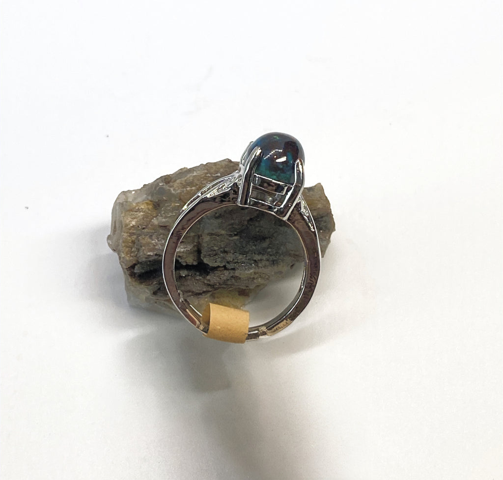 Natural Chrysocolla Ring on Silver Plated Band gemstone ring, handcrafted jewelry featuring polished stone set in a decorative silver band