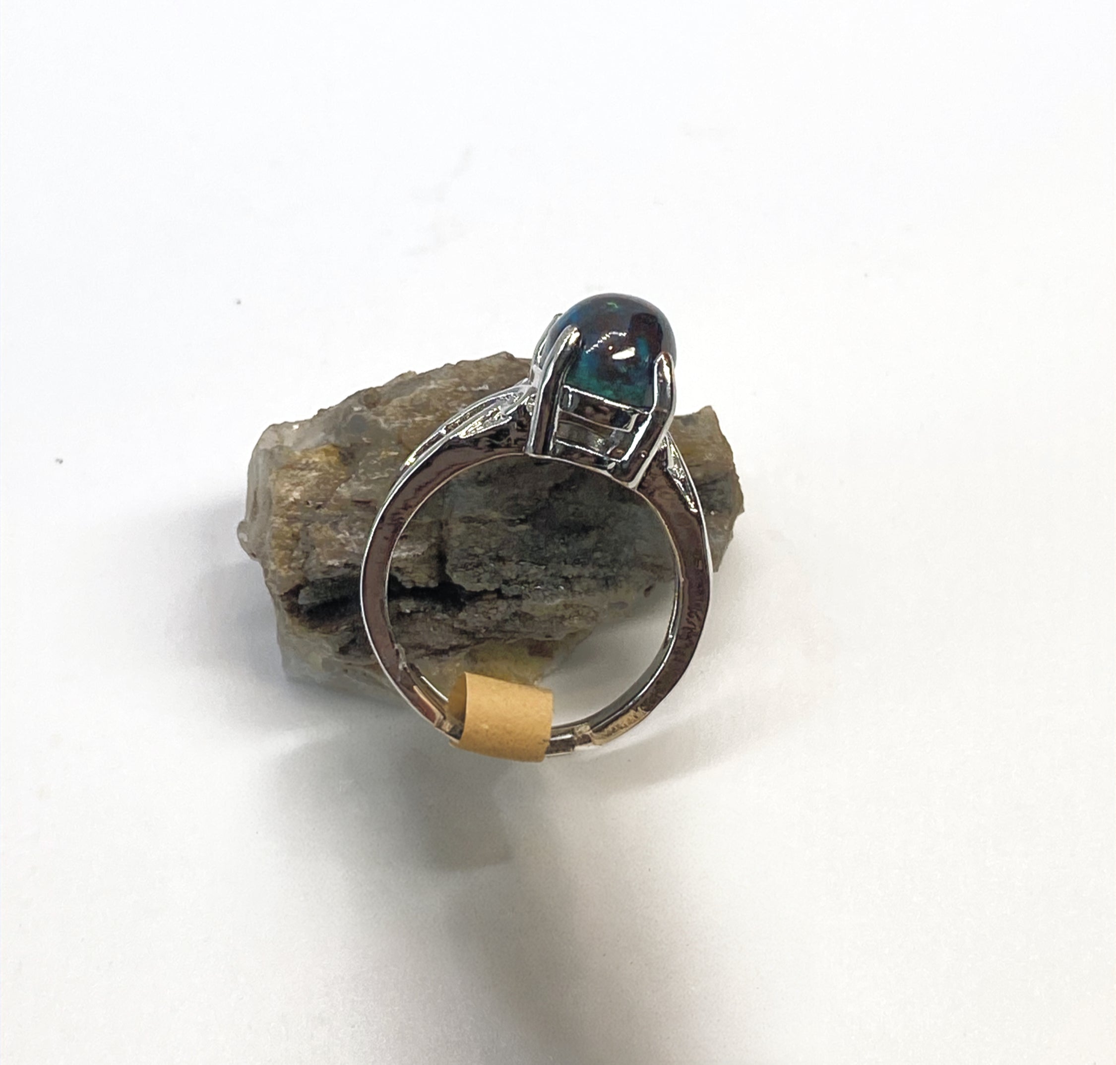 Natural Chrysocolla Ring on Silver Plated Band gemstone ring, handcrafted jewelry featuring polished stone set in a decorative silver band