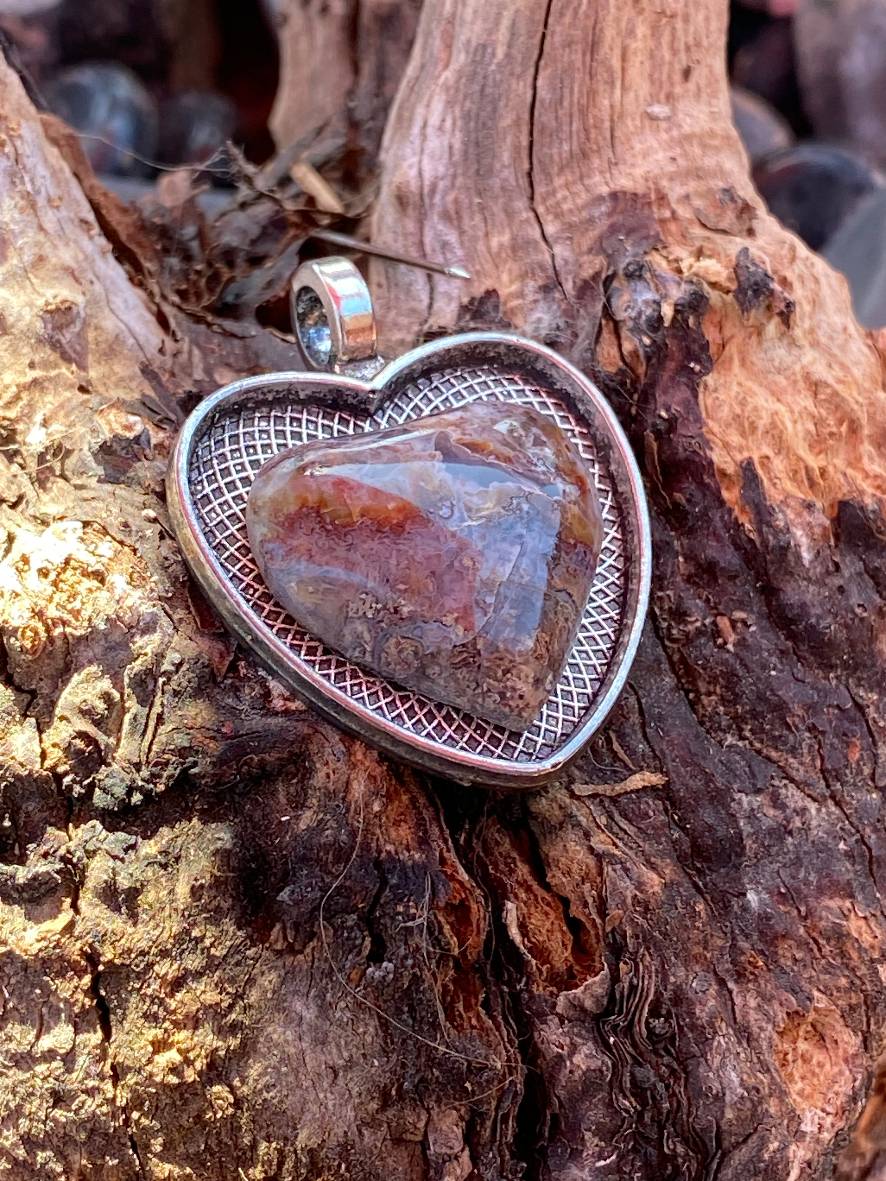 Natural Butte Creek Agate Heart Pendant gemstone pendant, handcrafted jewelry featuring polished stone with unique color and mineral patterns