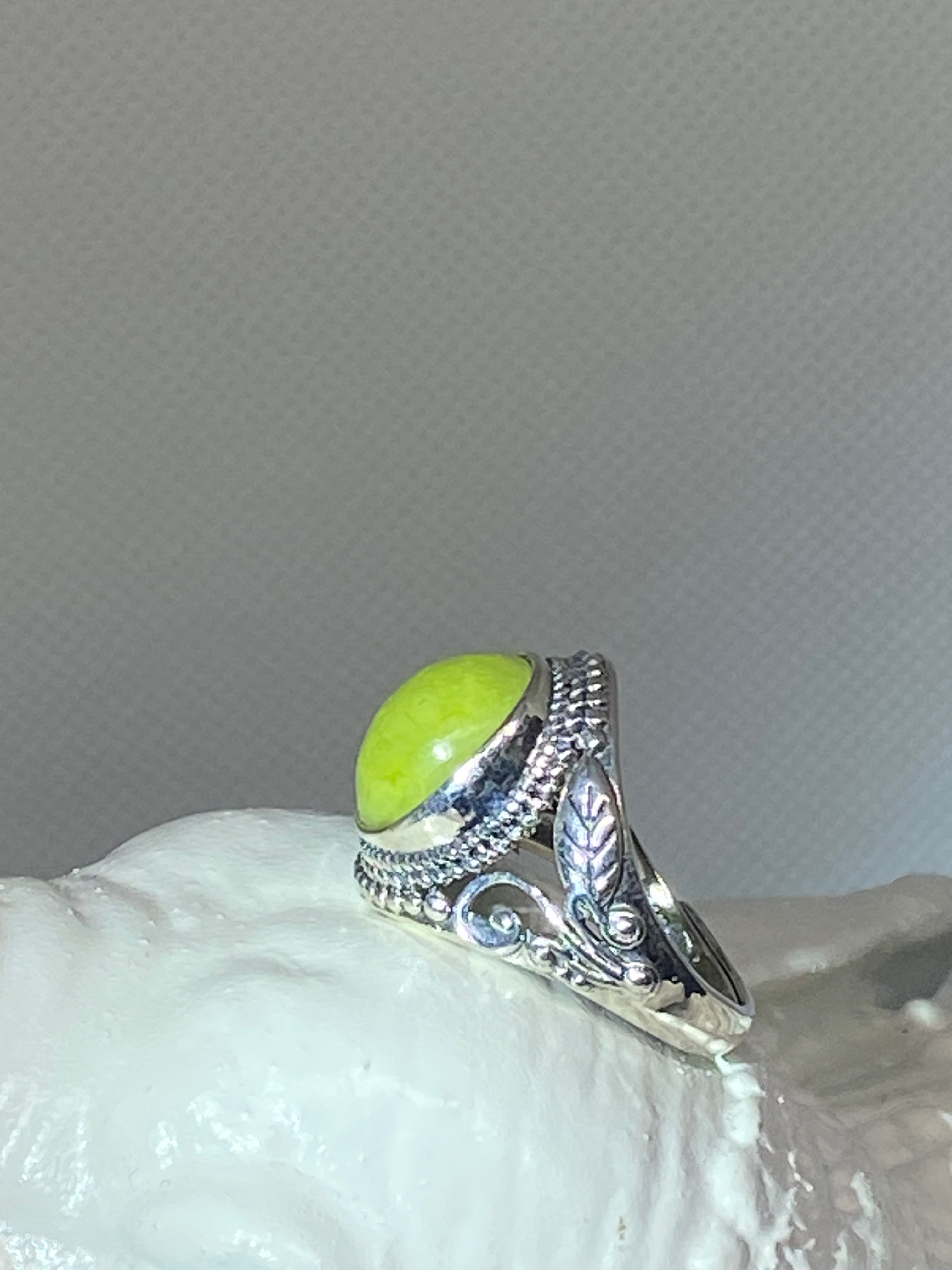 Natural Green Opal Ring in sterling silver gemstone ring, handcrafted jewelry featuring polished stone set in a decorative silver band