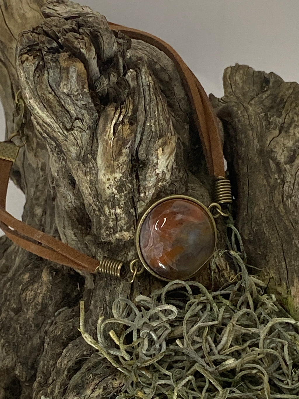 Agate Leather Gemstone Bracelet featuring banded natural, presented as a handcrafted gemstone bracelet from the Mystical Gemstones collection at La Esquinas.
