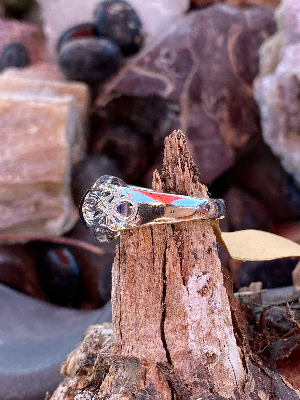 Natural Fluorite  Ring gemstone ring, handcrafted jewelry featuring polished stone set in a decorative silver band