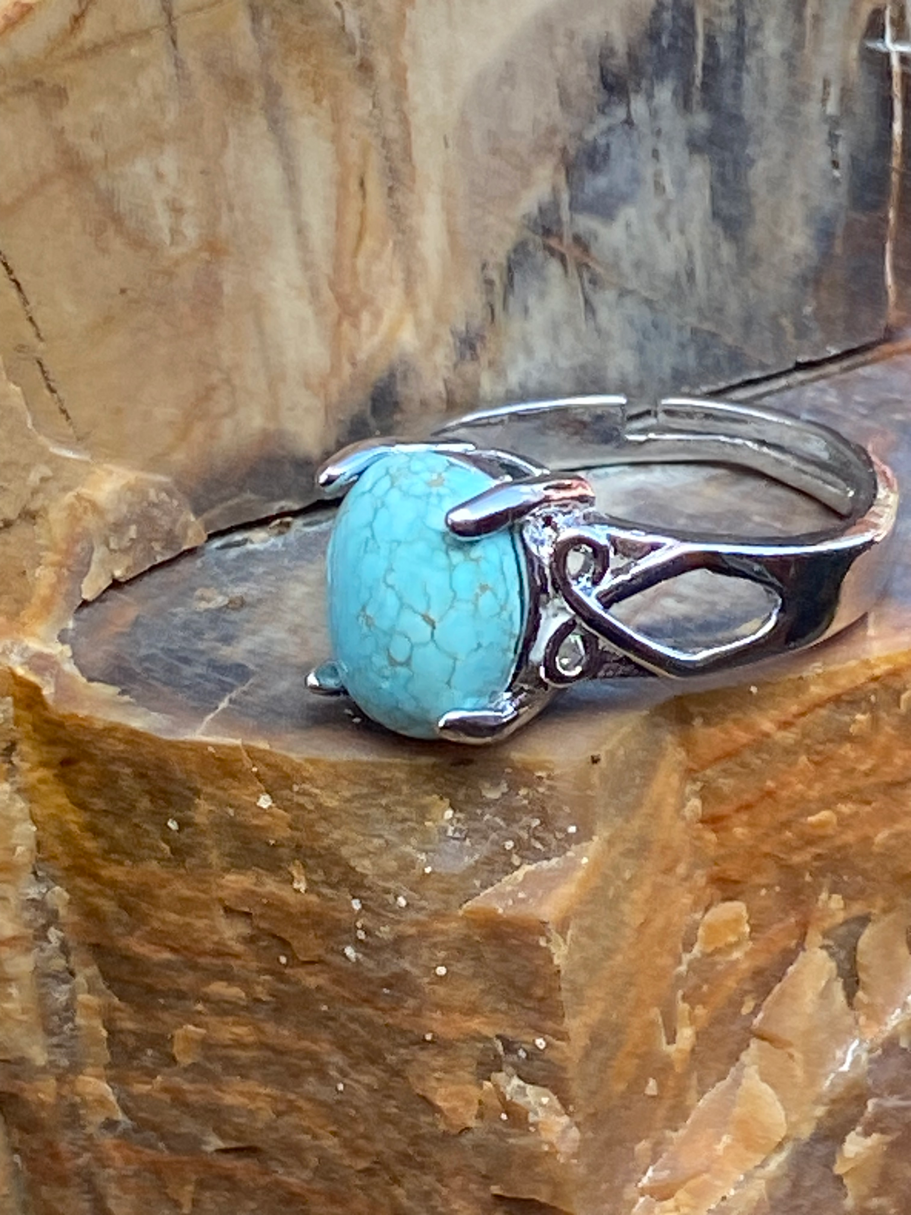 Natural Untreated Arizona Turquoise Ring gemstone ring, handcrafted jewelry featuring polished stone set in a decorative silver band
