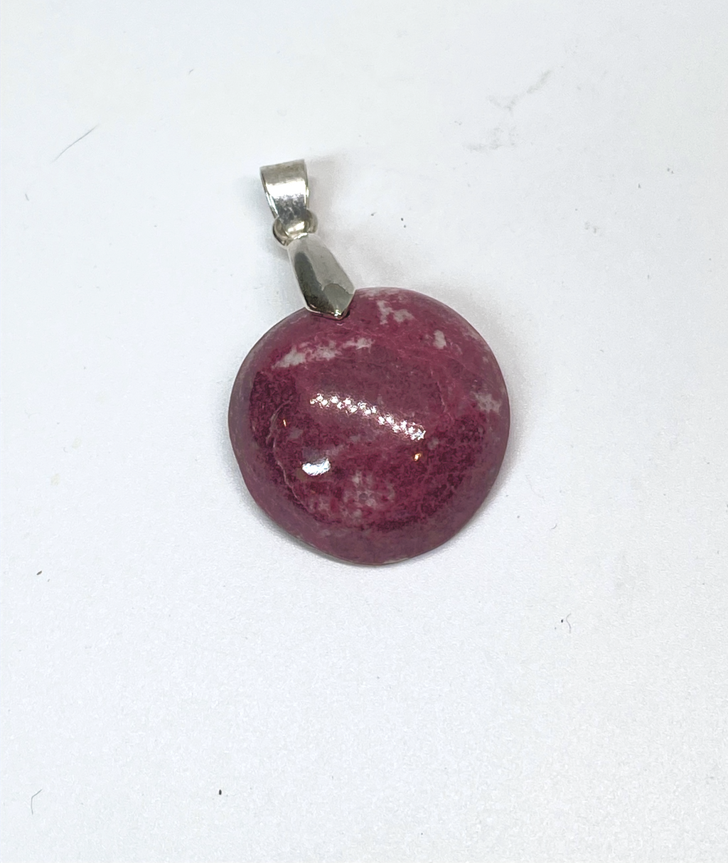 Natural Thulite Gemstone Pendant in Polished Steel gemstone pendant, handcrafted jewelry featuring polished stone with unique color and mineral patterns
