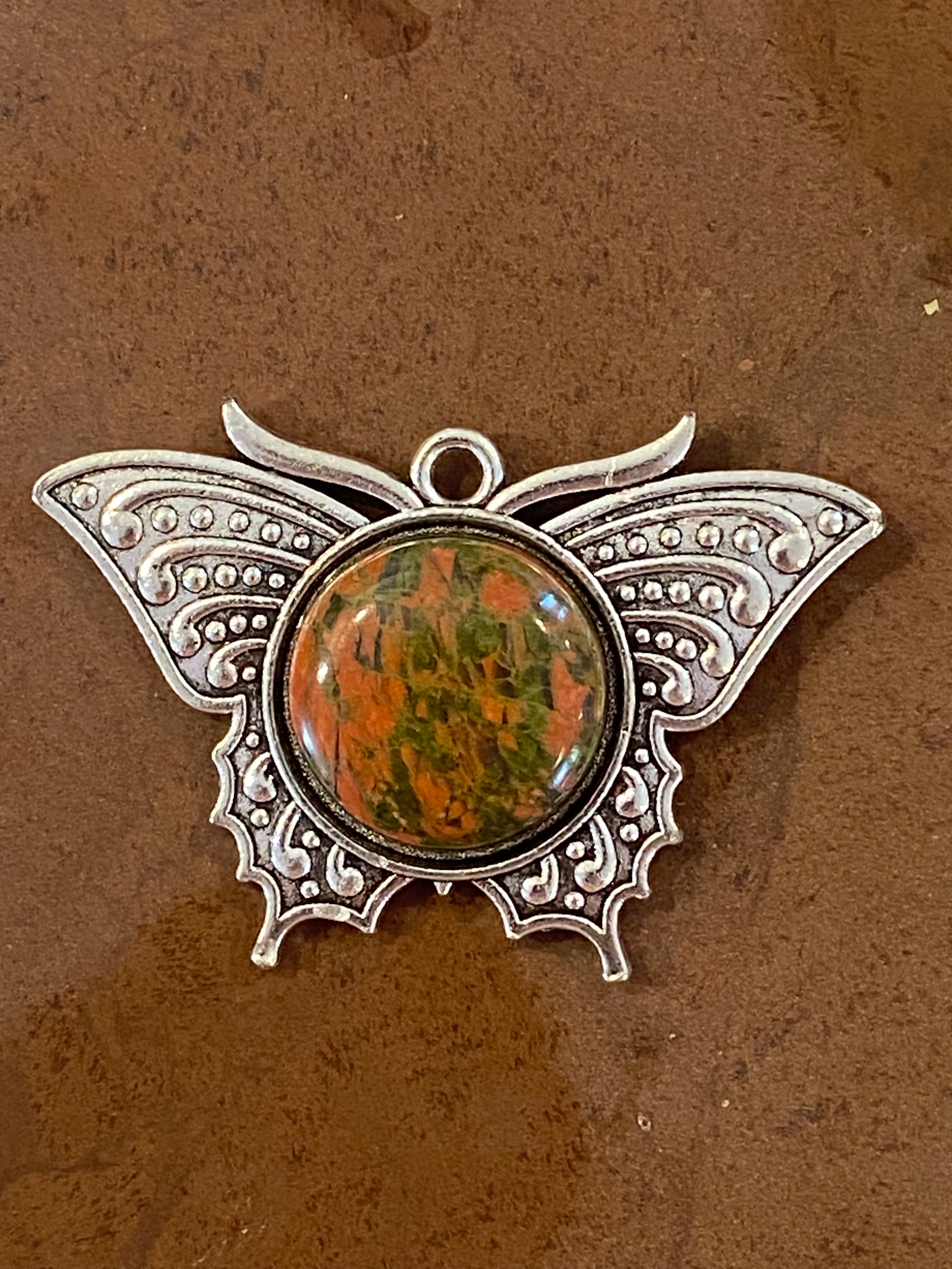 Unakite Butterfly Pendant