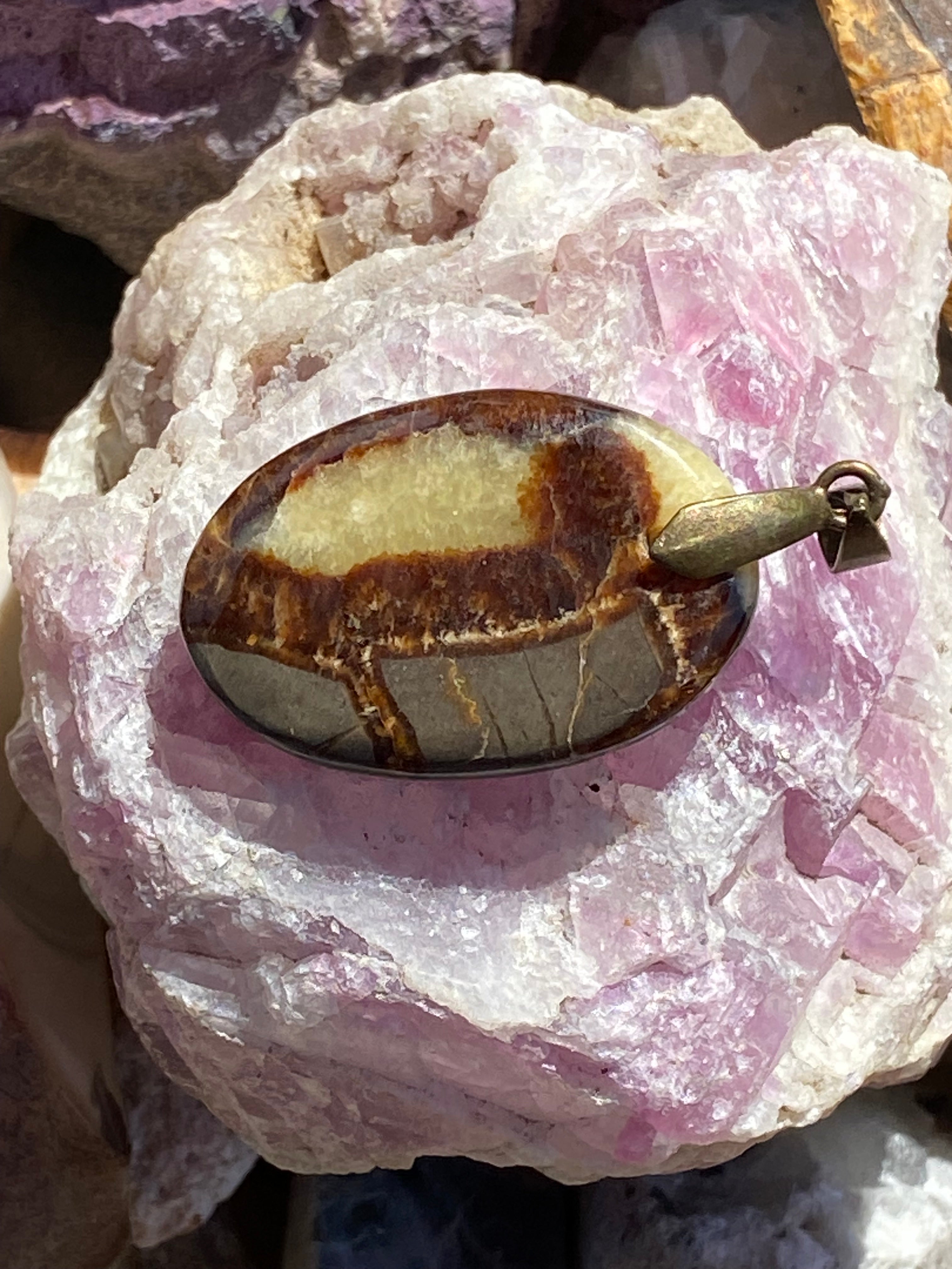Natural Septarian Nodule  Pendant gemstone pendant, handcrafted jewelry featuring polished stone with unique color and mineral patterns